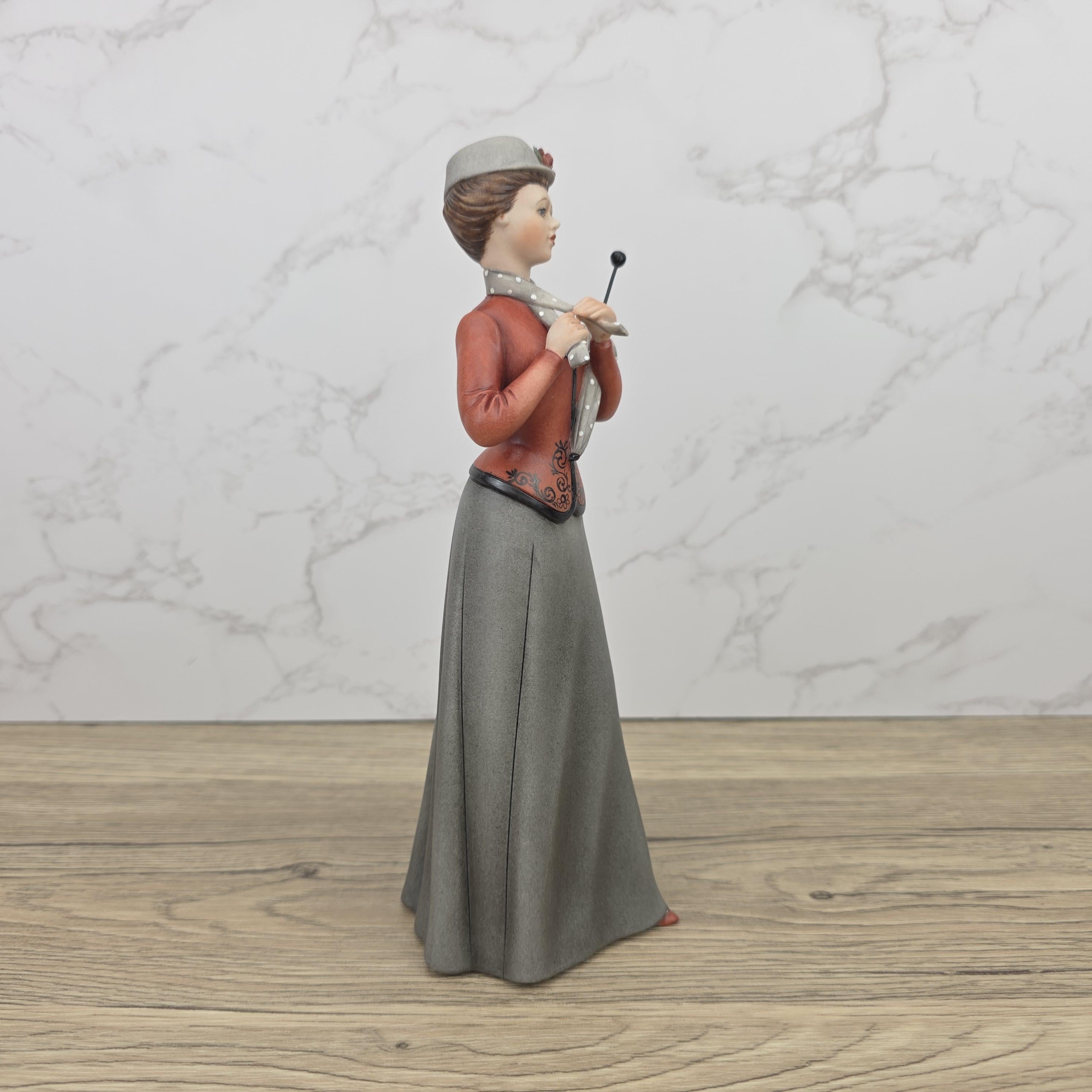 Capodimonte Italian Fine Porcelain Lady Figurine with Parasol Vintage Style Sculpture Made in Italy