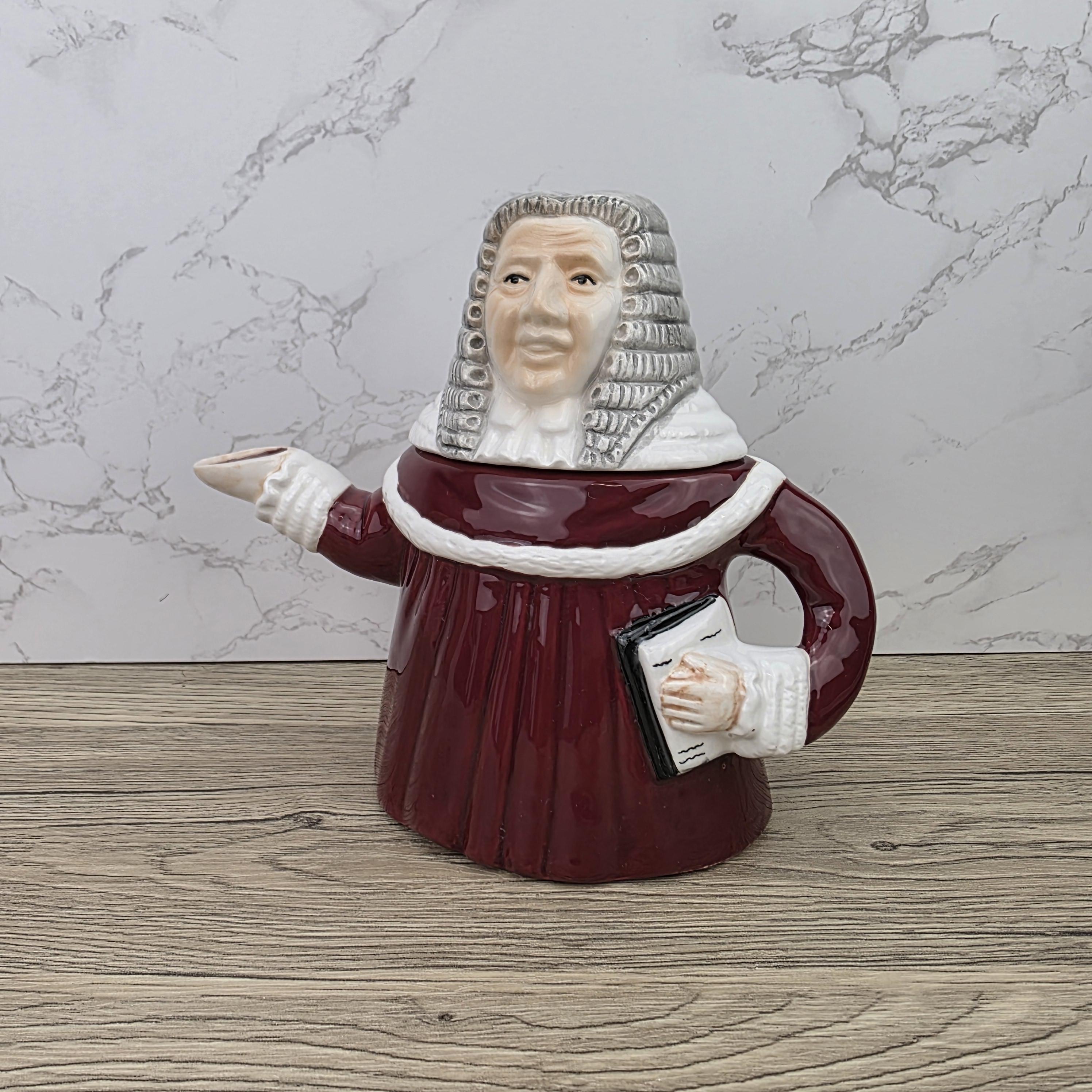 Judge Character Ceramic Teapot Vintage Novelty Pottery Mid Century Collectible Kitchen Display Figure