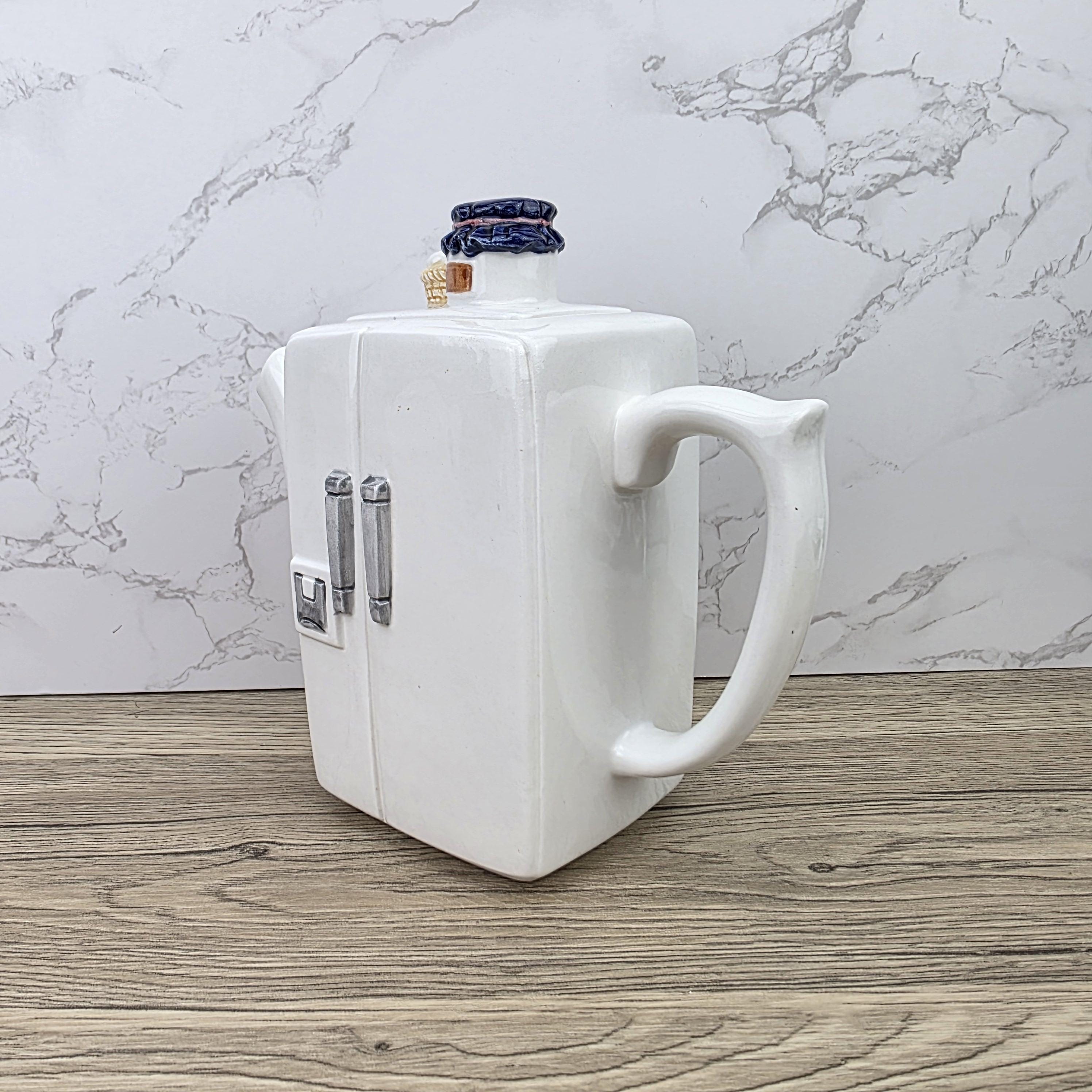 Ceramic Retro Refrigerator Teapot with Jam Lid Design | Vintage Kitchen Decor Collectible Display Piece