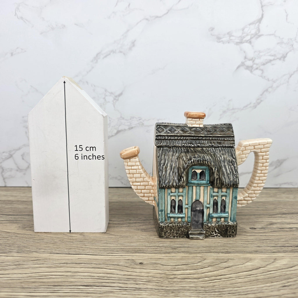 Leonardo Cottage House Teapot with Thatched Roof | Vintage Decorative Ceramic Collectible Pot