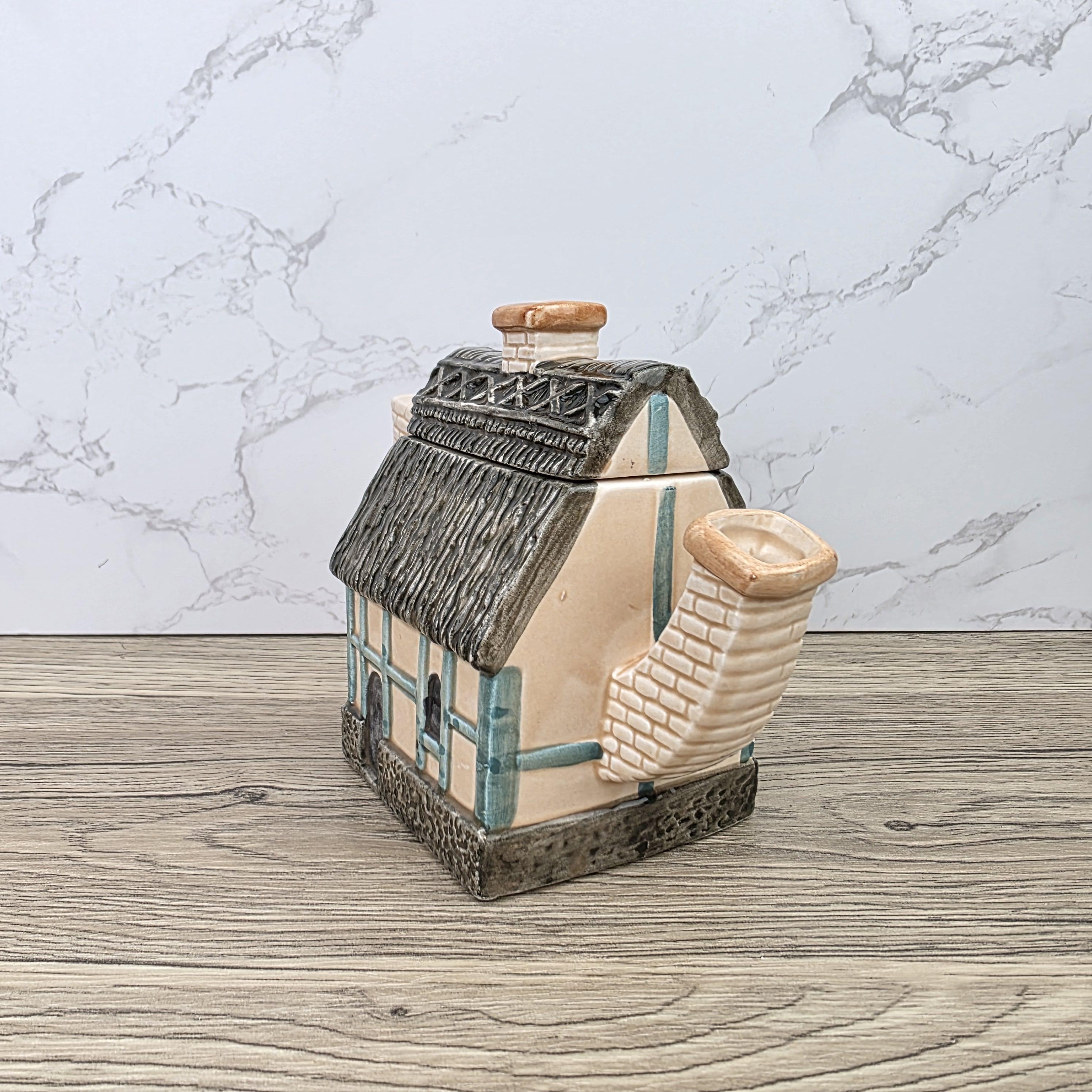 Leonardo Cottage House Teapot with Thatched Roof | Vintage Decorative Ceramic Collectible Pot