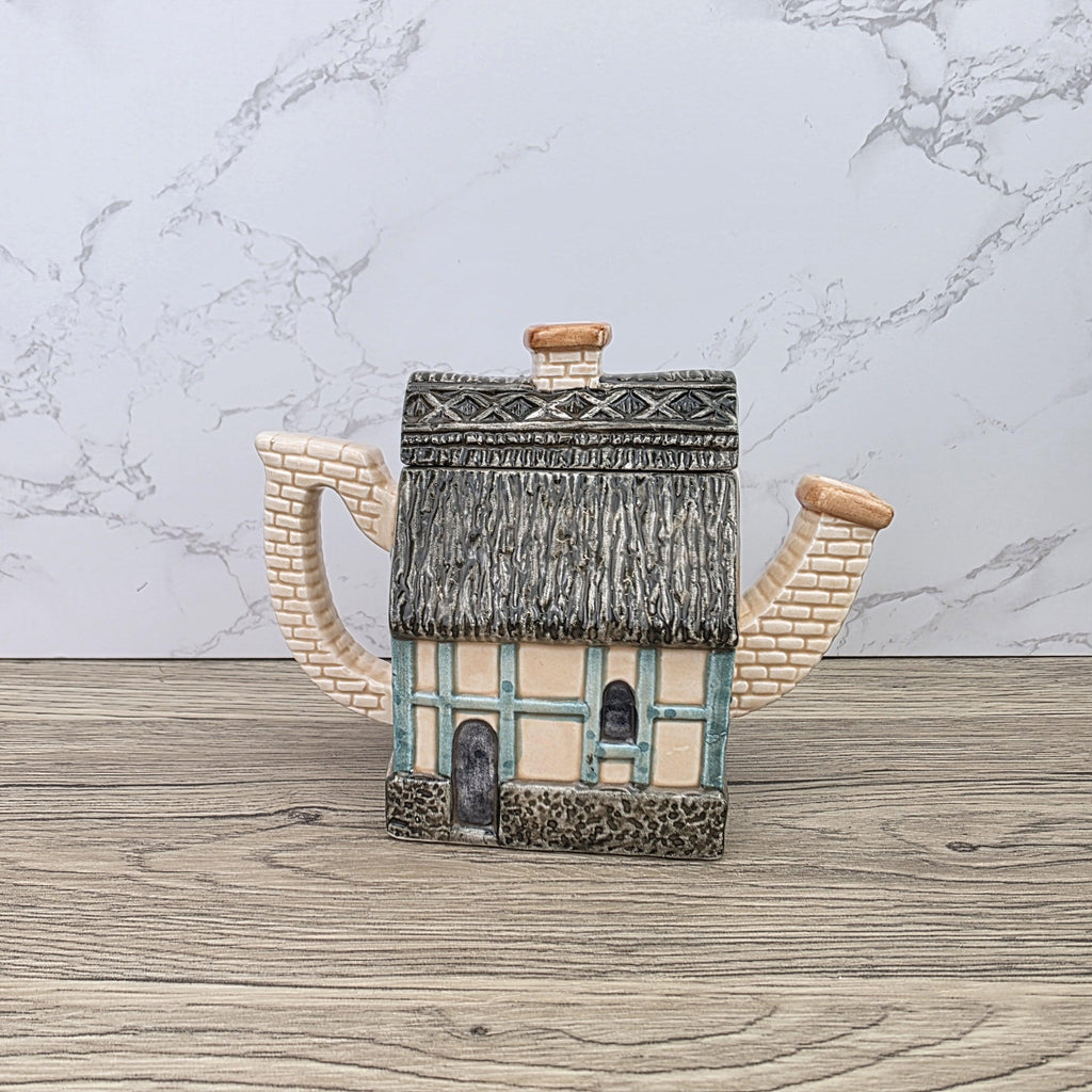 Leonardo Cottage House Teapot with Thatched Roof | Vintage Decorative Ceramic Collectible Pot