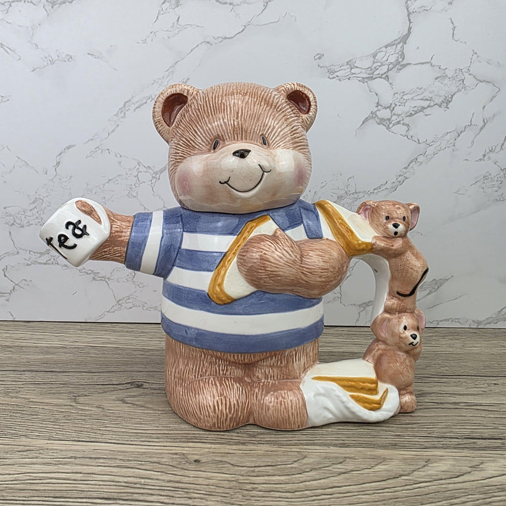 Decorative Teddy Bear Teapot with Cubs | 1990 Bay Trading Gift Company Ceramic Figurine Collectible