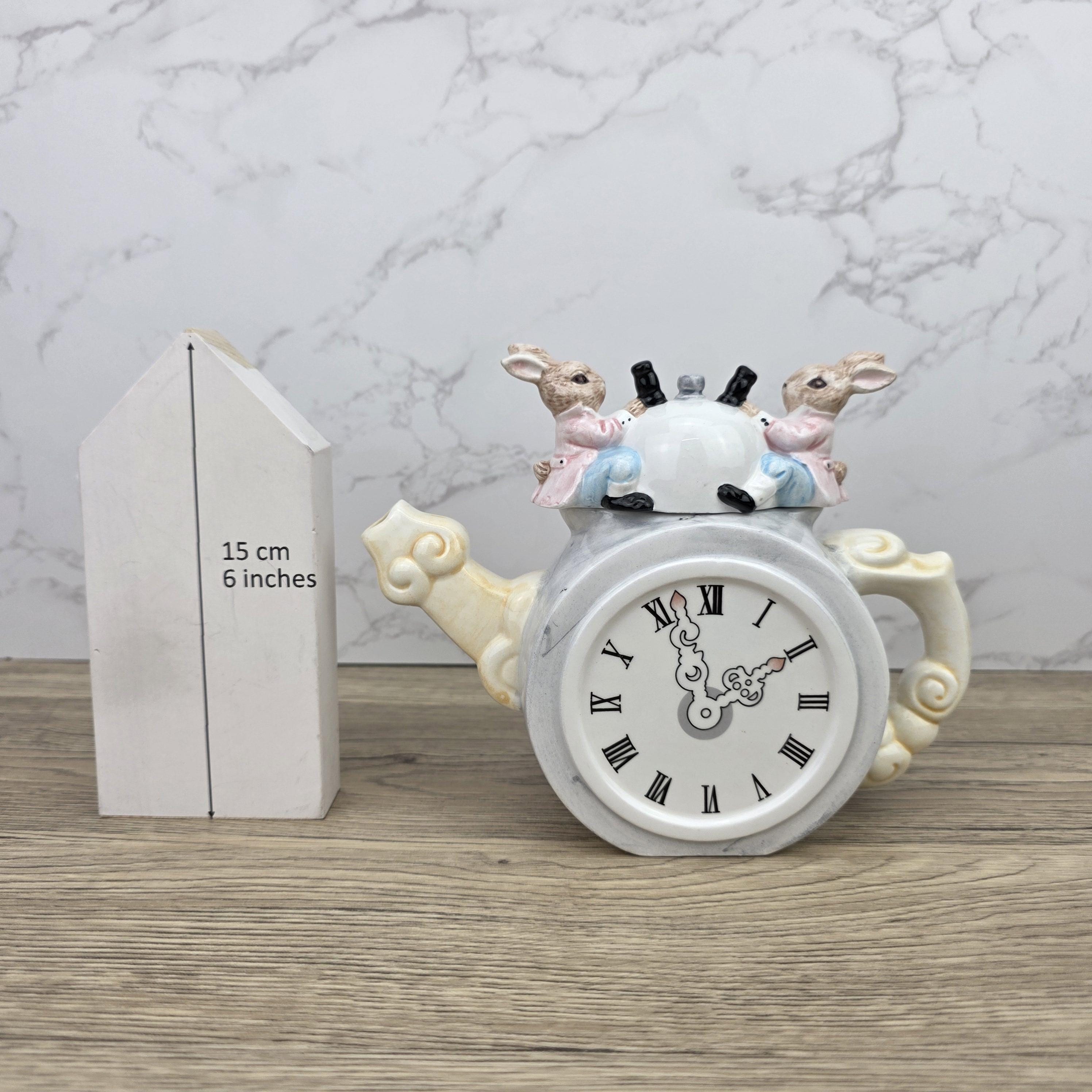 Leonardo Ceramic Bunny Clock Teapot with Wind-Up Detail | Decorative Collectible Display Piece