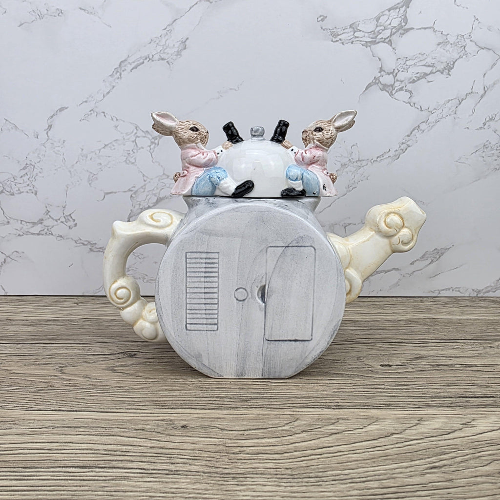 Leonardo Ceramic Bunny Clock Teapot with Wind-Up Detail | Decorative Collectible Display Piece