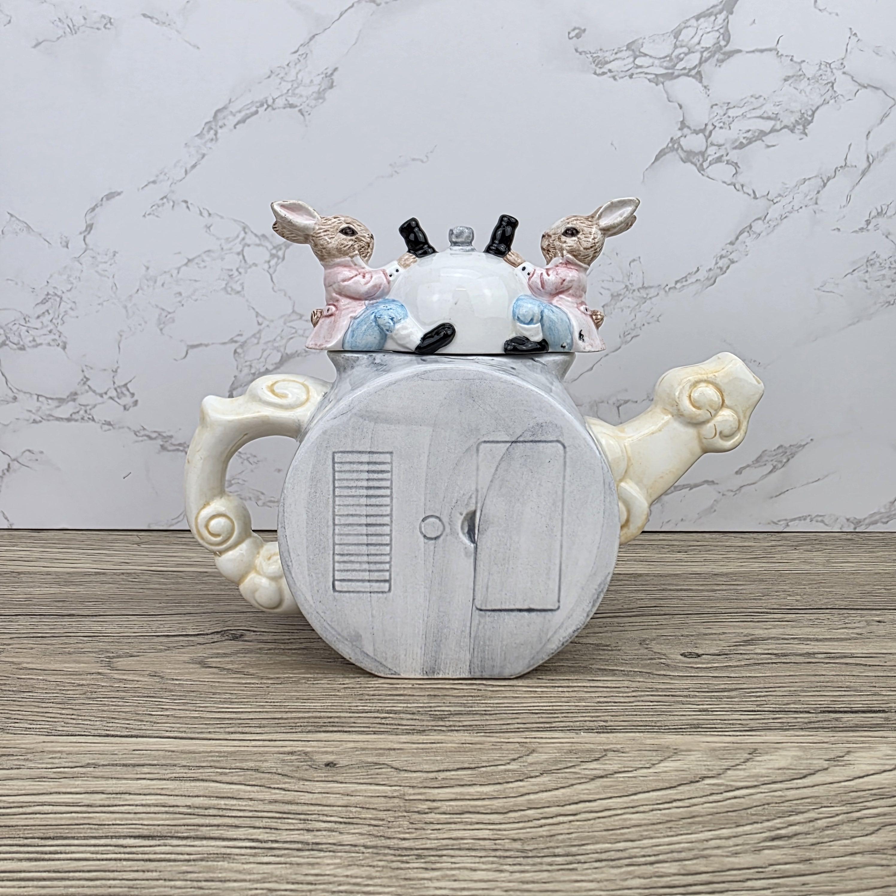 Leonardo Ceramic Bunny Clock Teapot with Wind-Up Detail | Decorative Collectible Display Piece