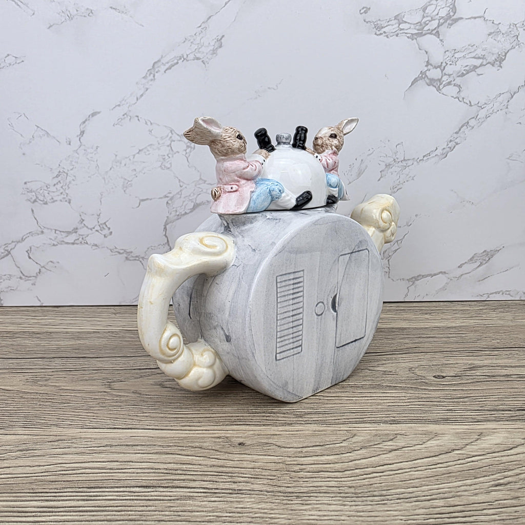Leonardo Ceramic Bunny Clock Teapot with Wind-Up Detail | Decorative Collectible Display Piece