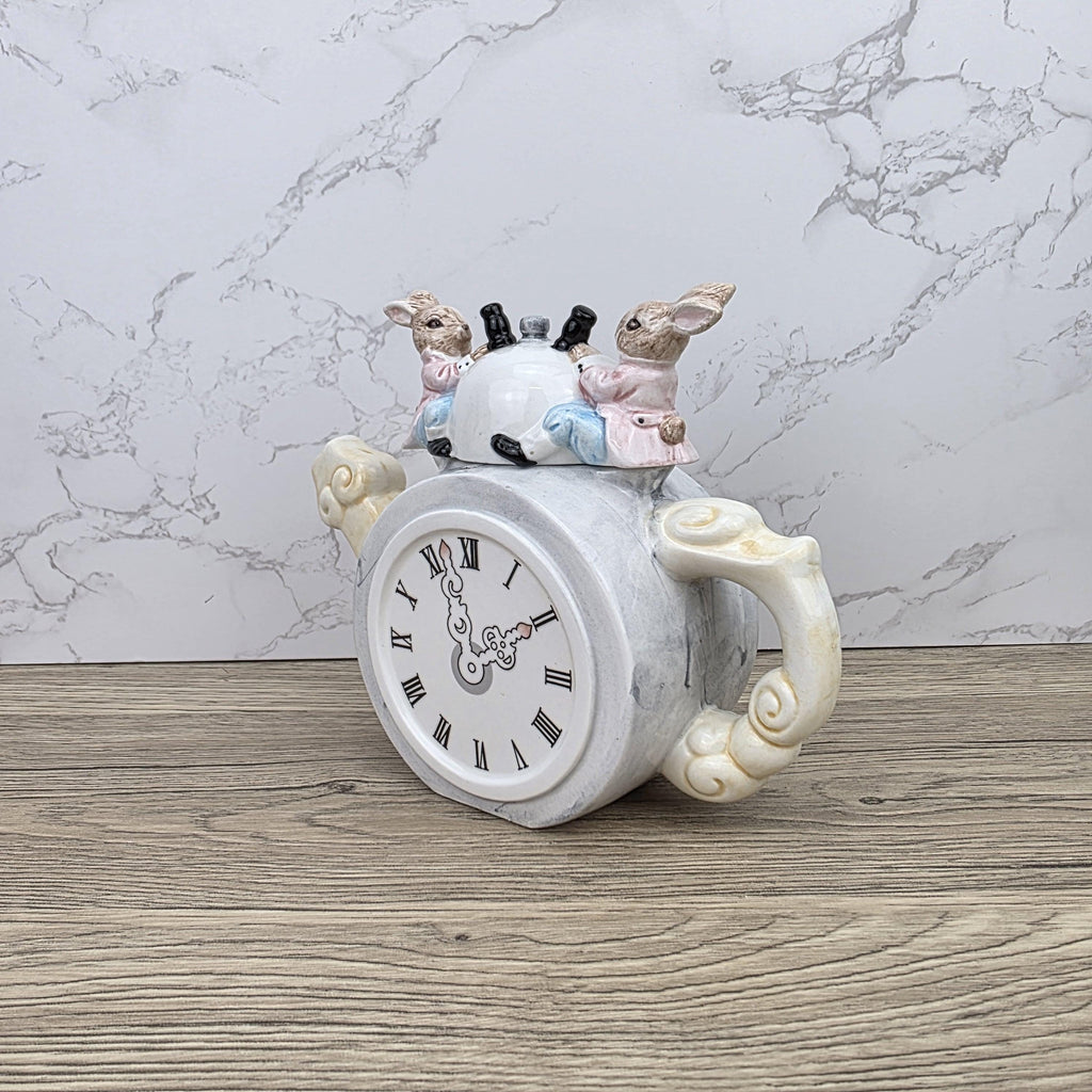 Leonardo Ceramic Bunny Clock Teapot with Wind-Up Detail | Decorative Collectible Display Piece