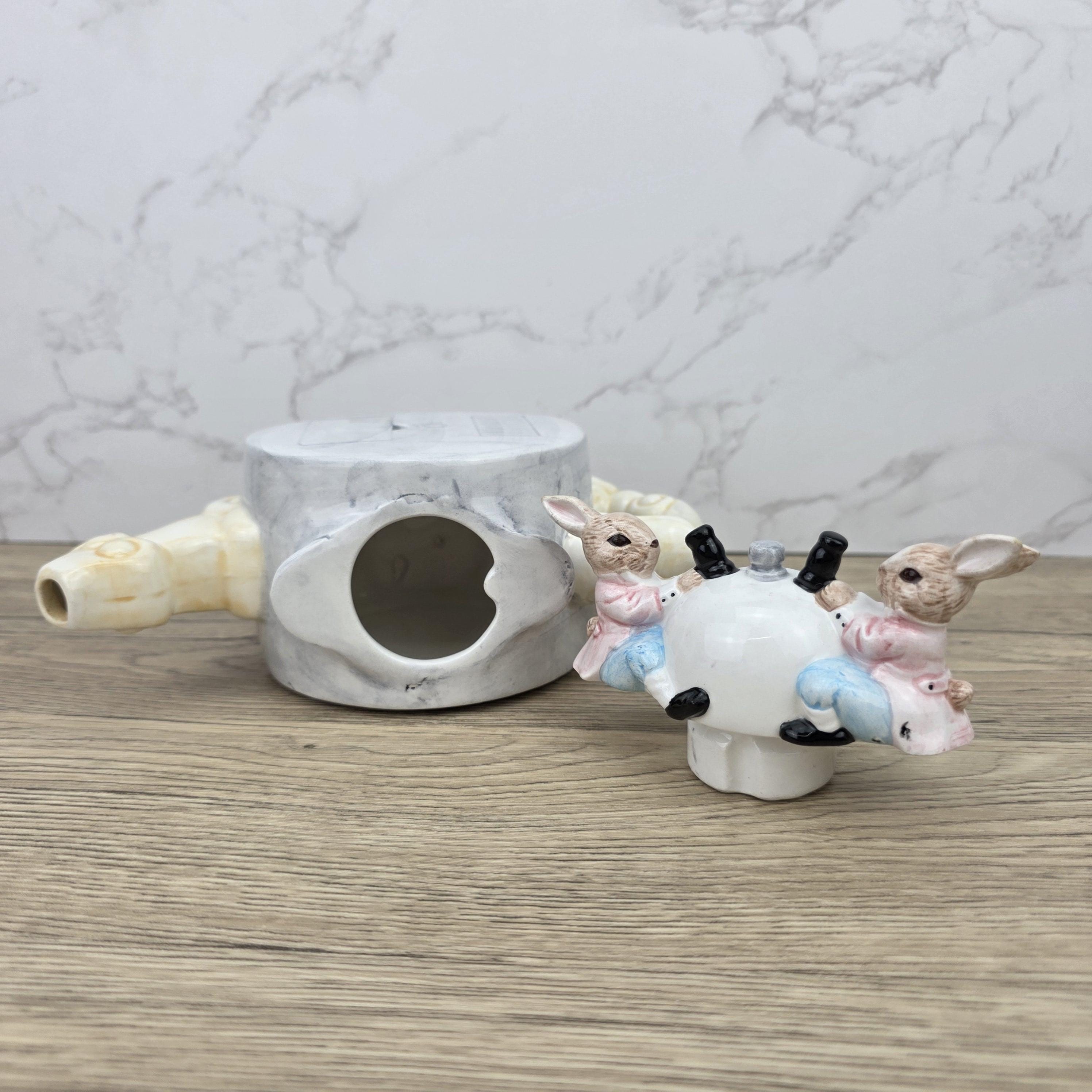 Leonardo Ceramic Bunny Clock Teapot with Wind-Up Detail | Decorative Collectible Display Piece