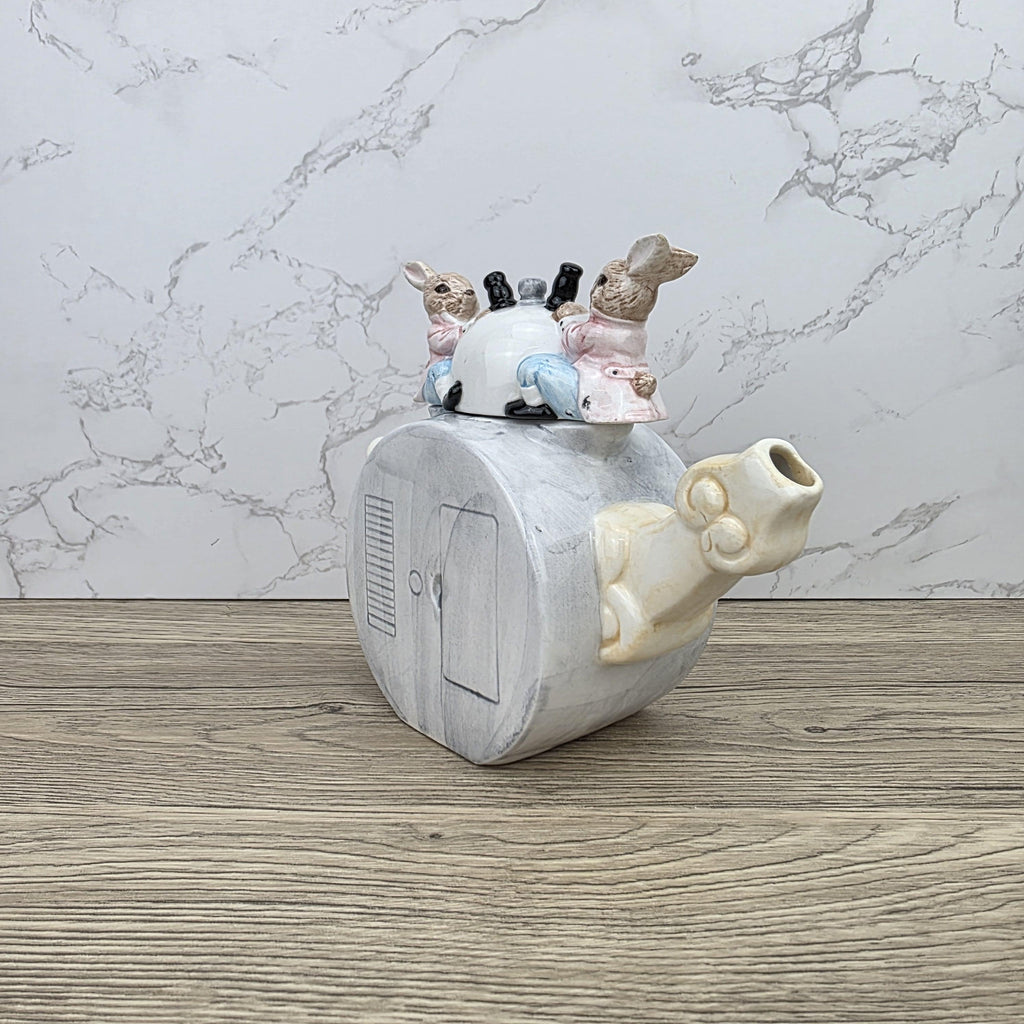 Leonardo Ceramic Bunny Clock Teapot with Wind-Up Detail | Decorative Collectible Display Piece