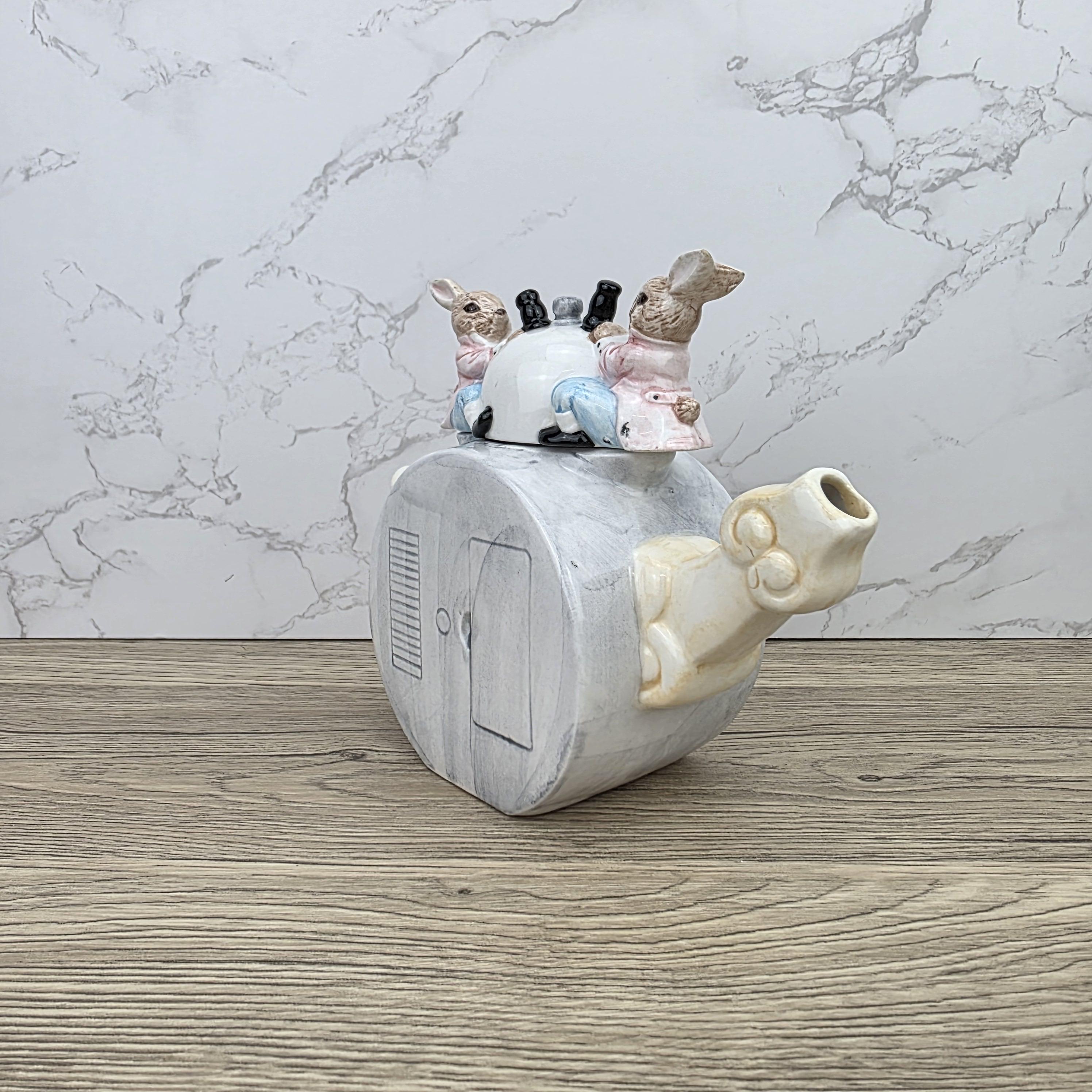 Leonardo Ceramic Bunny Clock Teapot with Wind-Up Detail | Decorative Collectible Display Piece