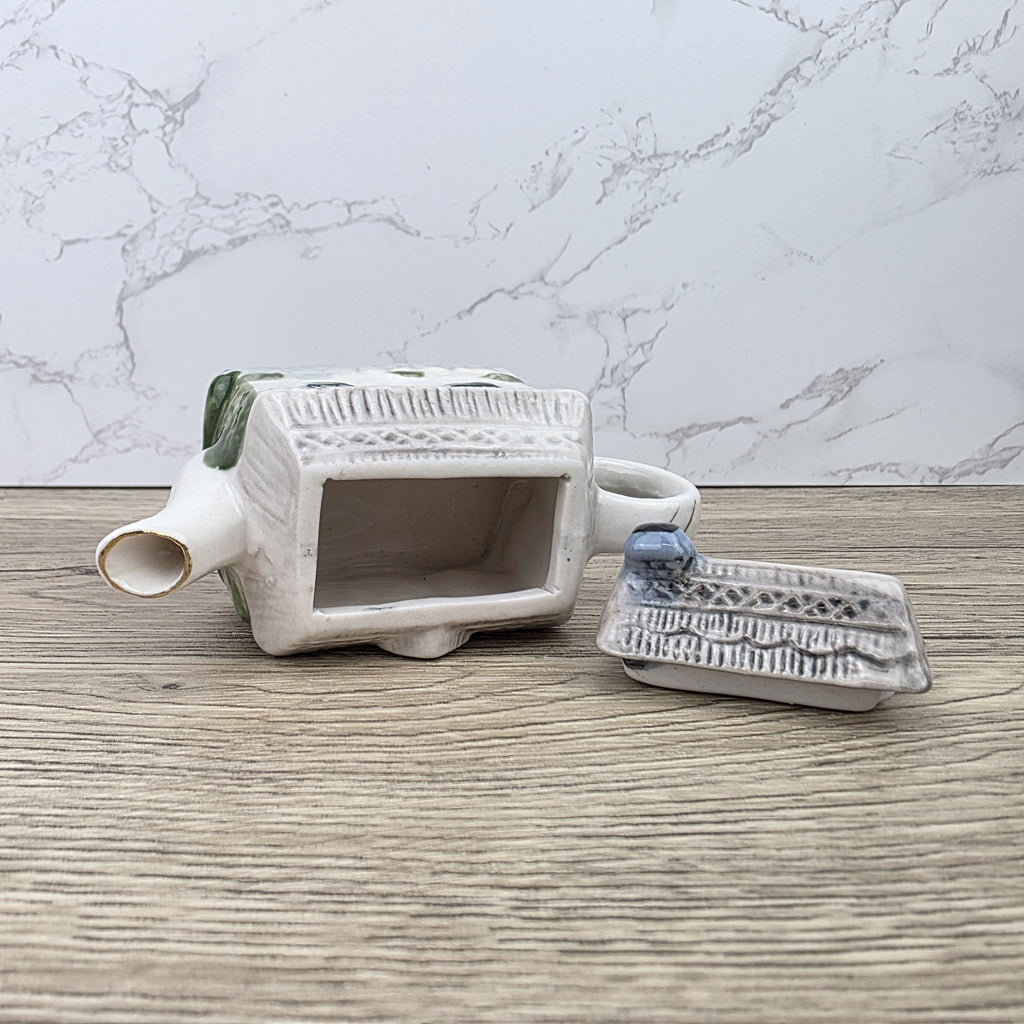 Vintage Cottage House Ceramic Teapot with Garden Details | Decorative Miniature Country Home Pot