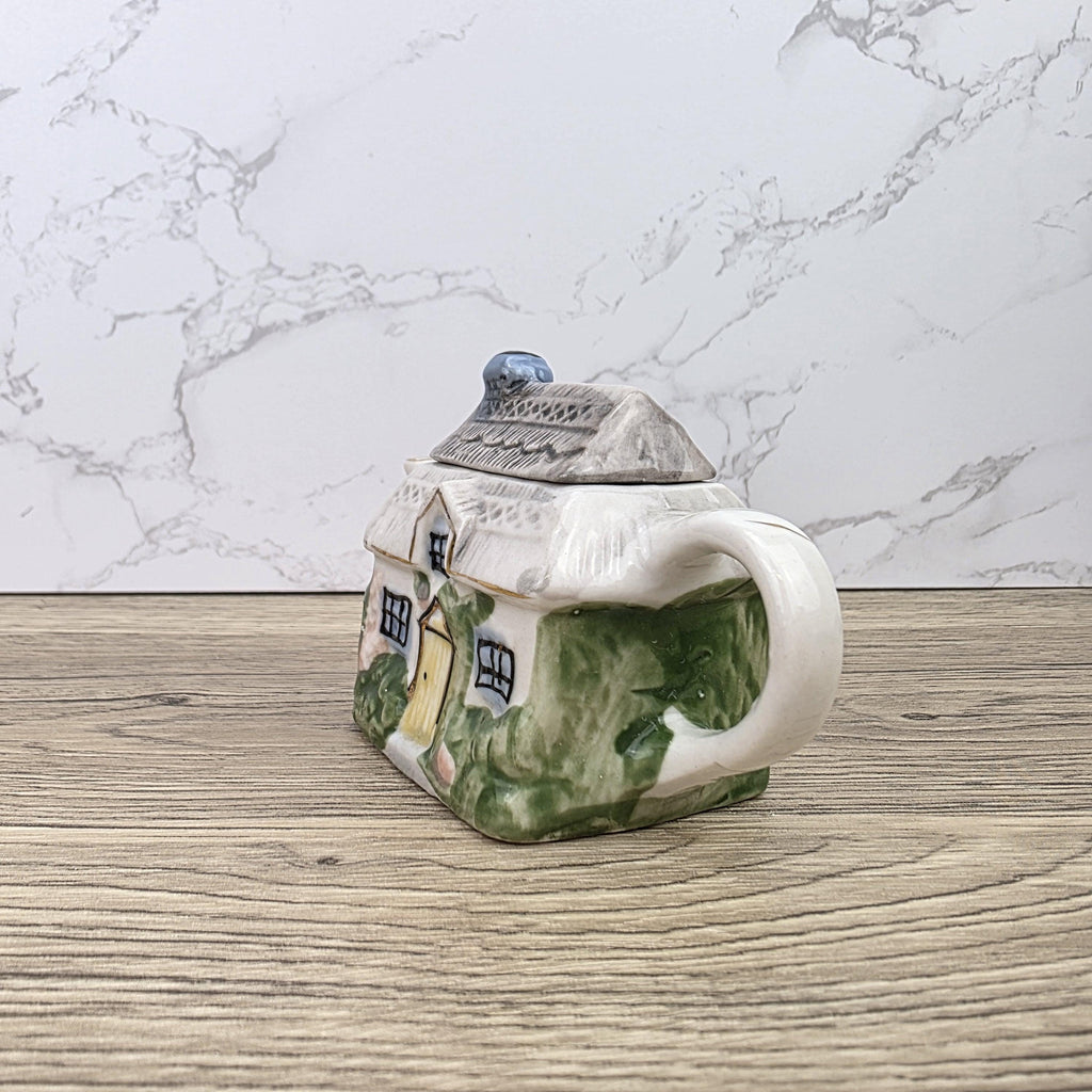Vintage Cottage House Ceramic Teapot with Garden Details | Decorative Miniature Country Home Pot