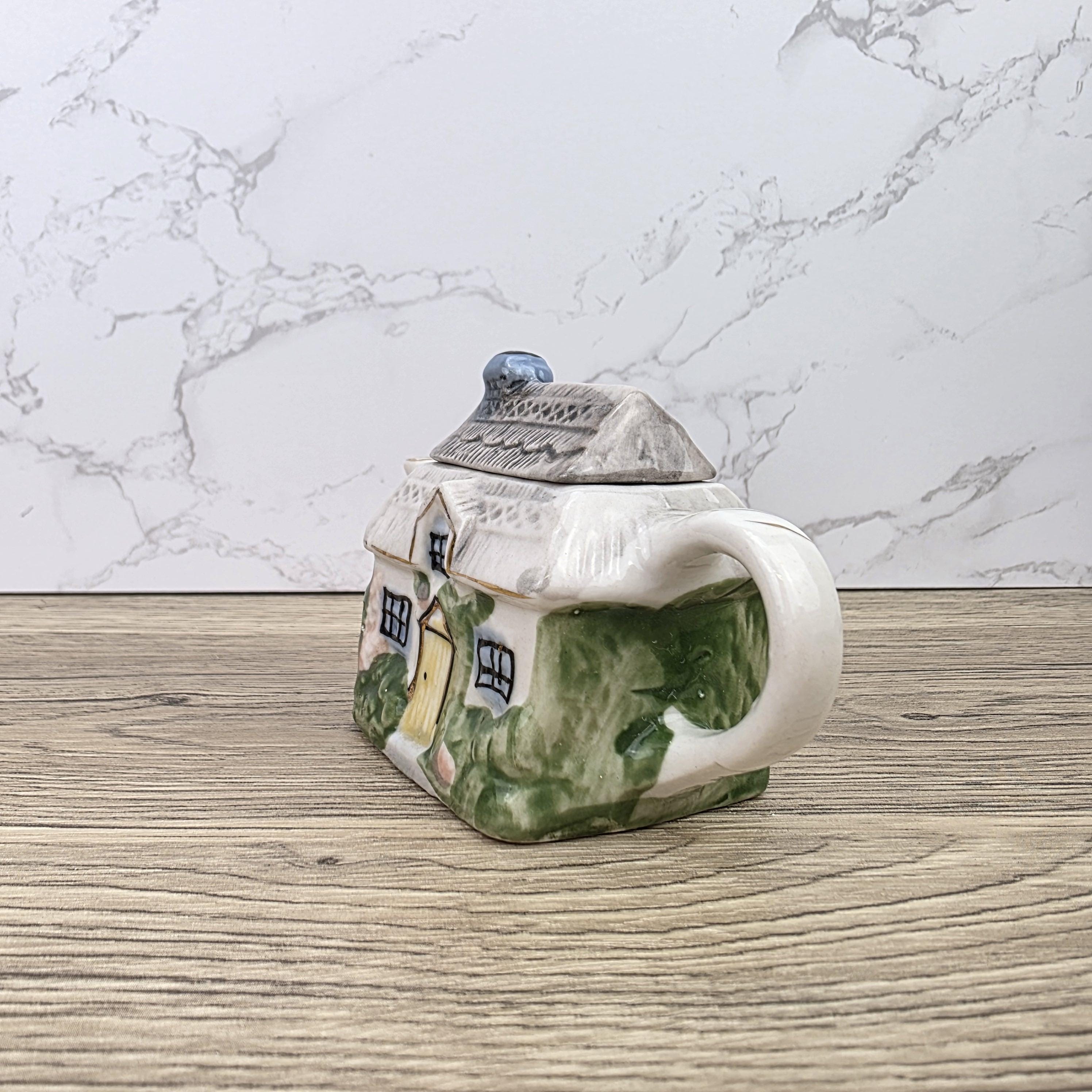 Vintage Cottage House Ceramic Teapot with Garden Details | Decorative Miniature Country Home Pot