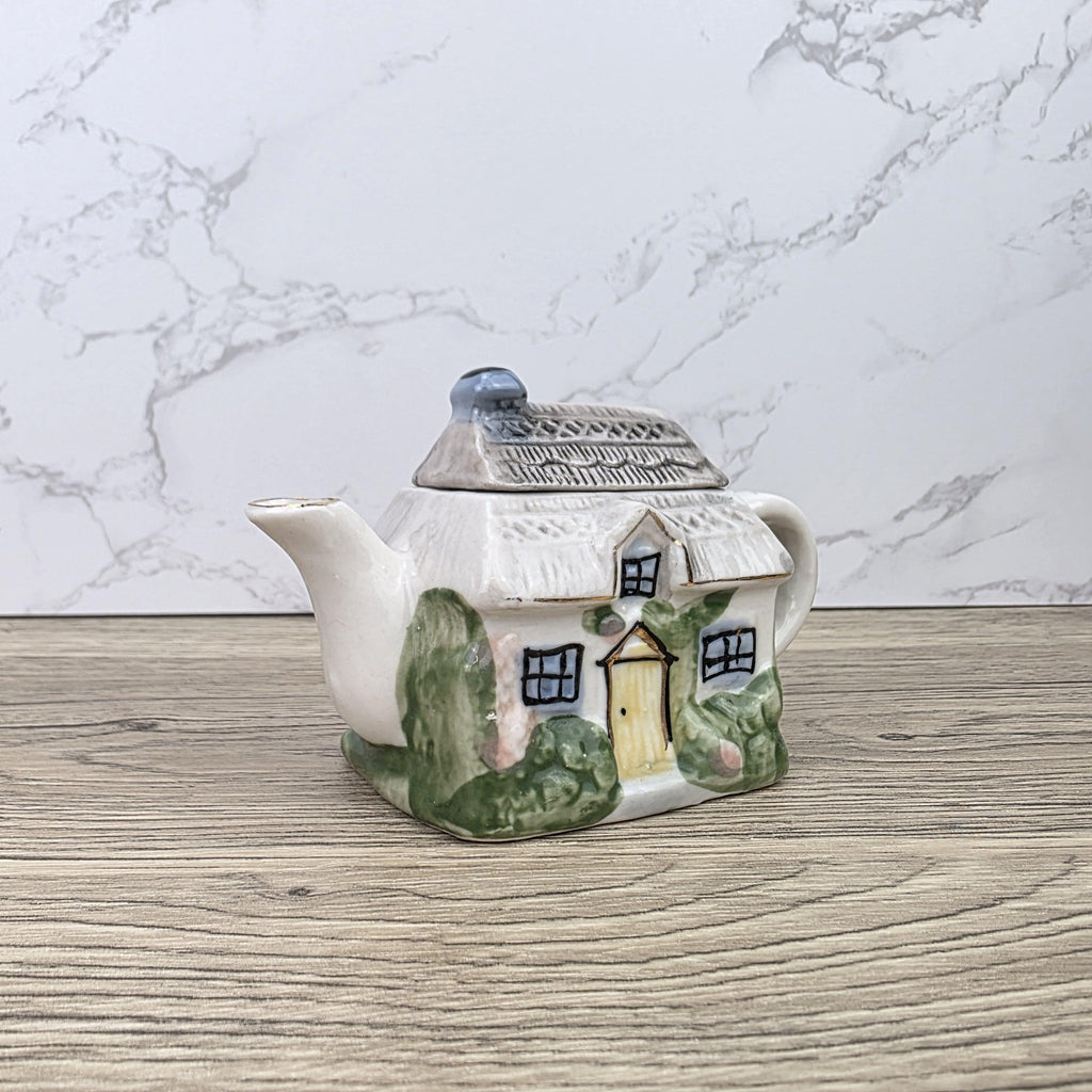 Vintage Cottage House Ceramic Teapot with Garden Details | Decorative Miniature Country Home Pot