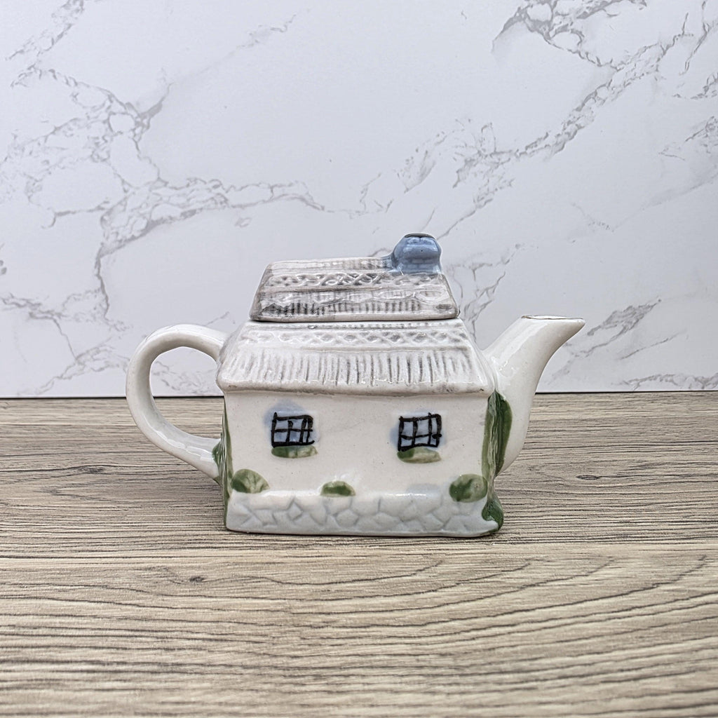 Vintage Cottage House Ceramic Teapot with Garden Details | Decorative Miniature Country Home Pot