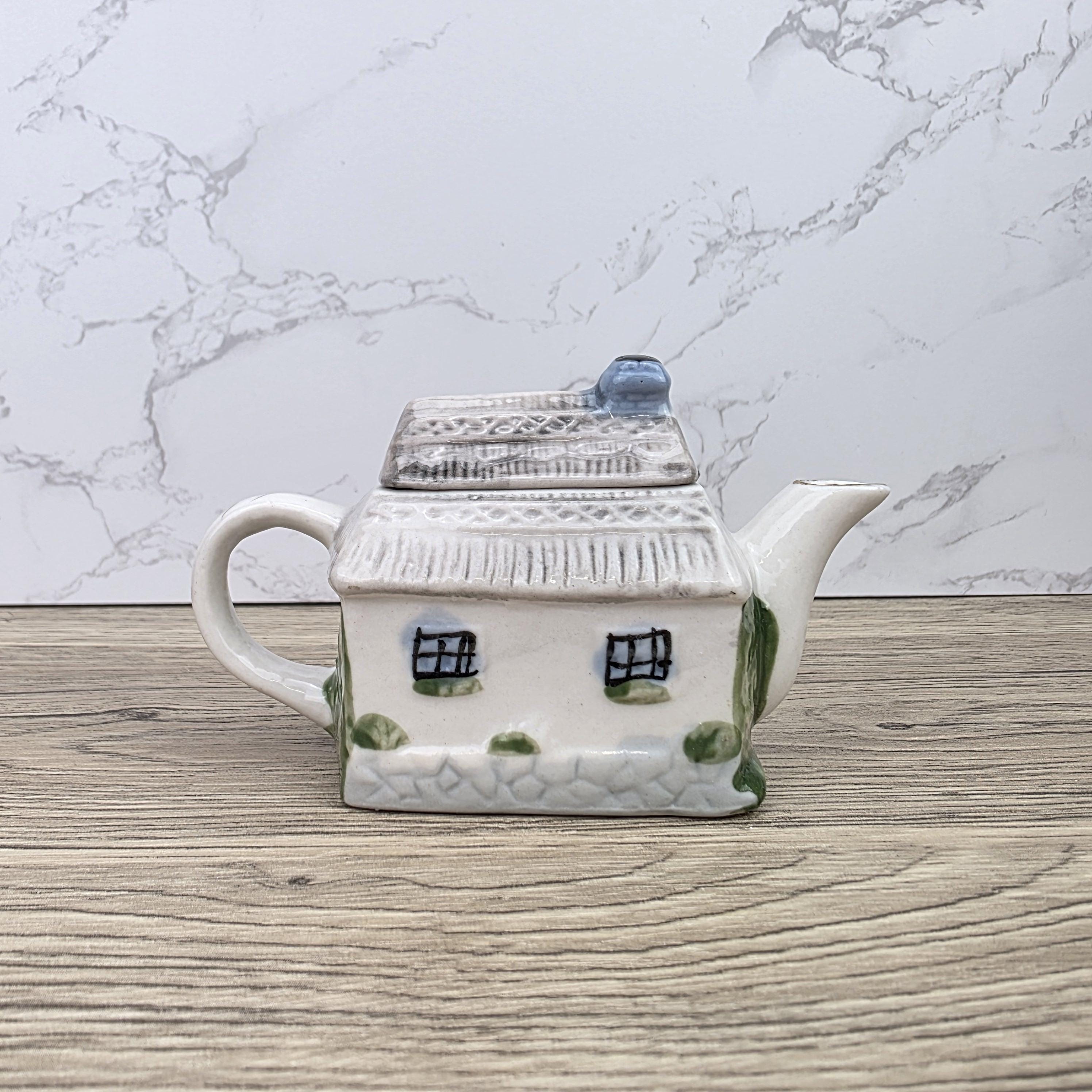 Vintage Cottage House Ceramic Teapot with Garden Details | Decorative Miniature Country Home Pot