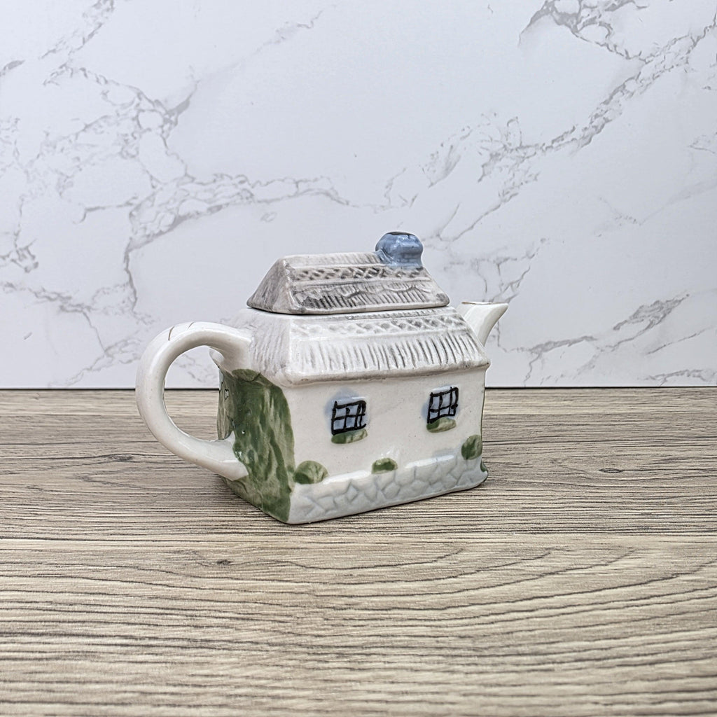 Vintage Cottage House Ceramic Teapot with Garden Details | Decorative Miniature Country Home Pot