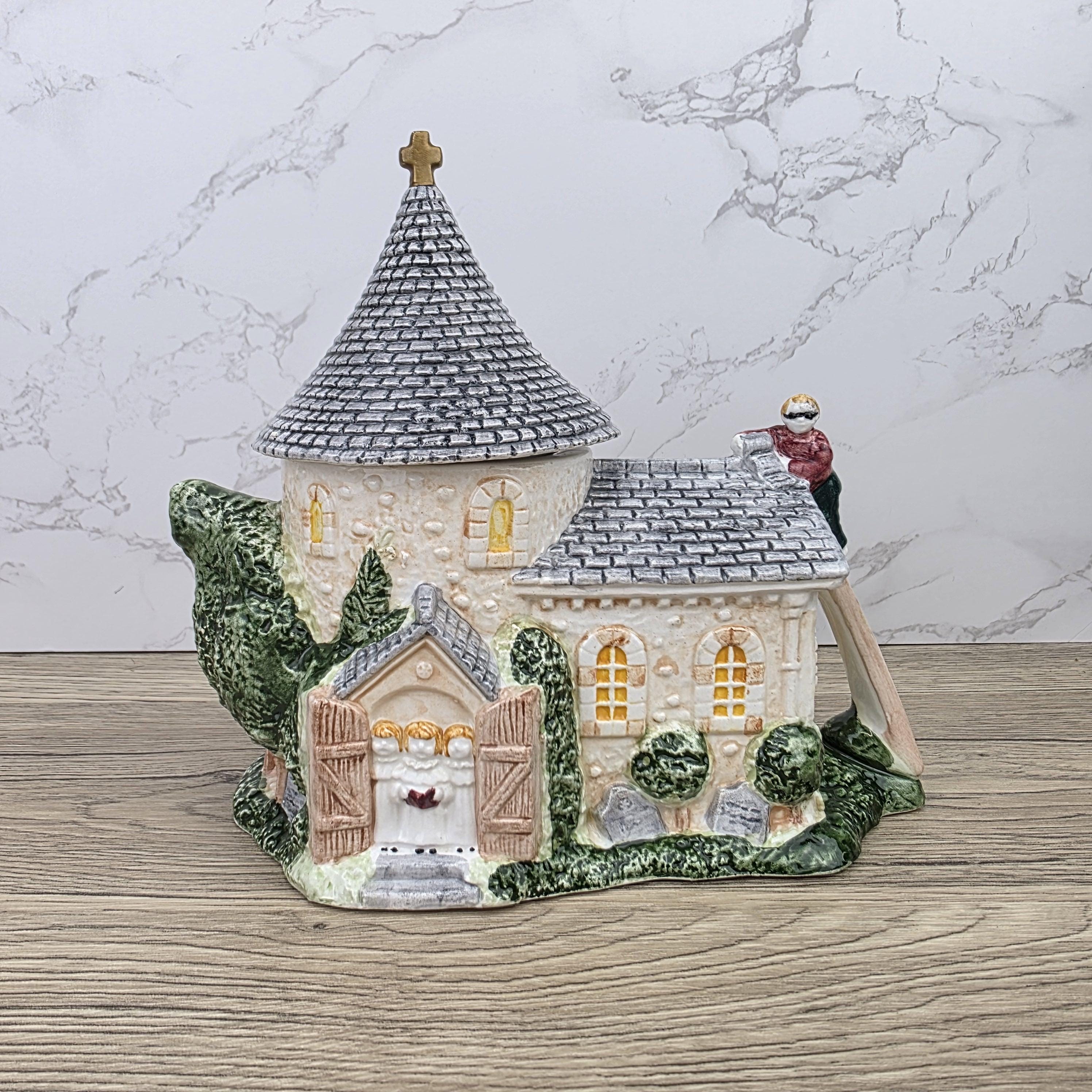 Leonardo Ceramic Church Chapel Teapot with Stone Tower Details | Decorative Collectible Display Piece