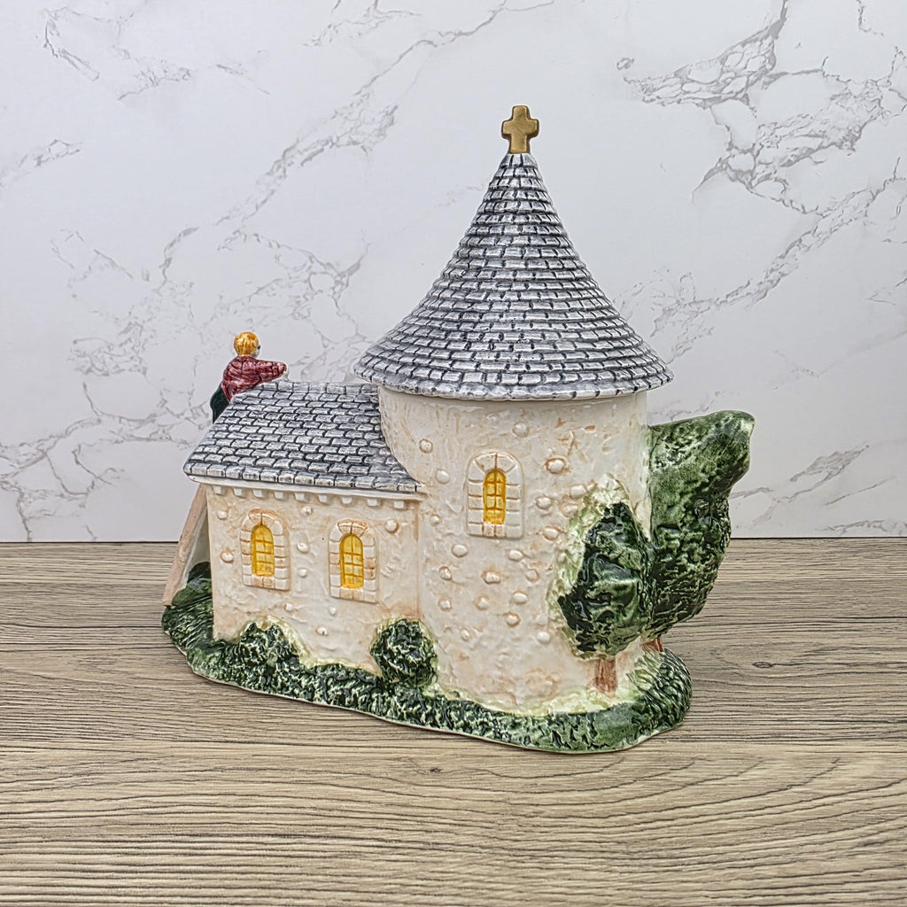 Leonardo Ceramic Church Chapel Teapot with Stone Tower Details | Decorative Collectible Display Piece