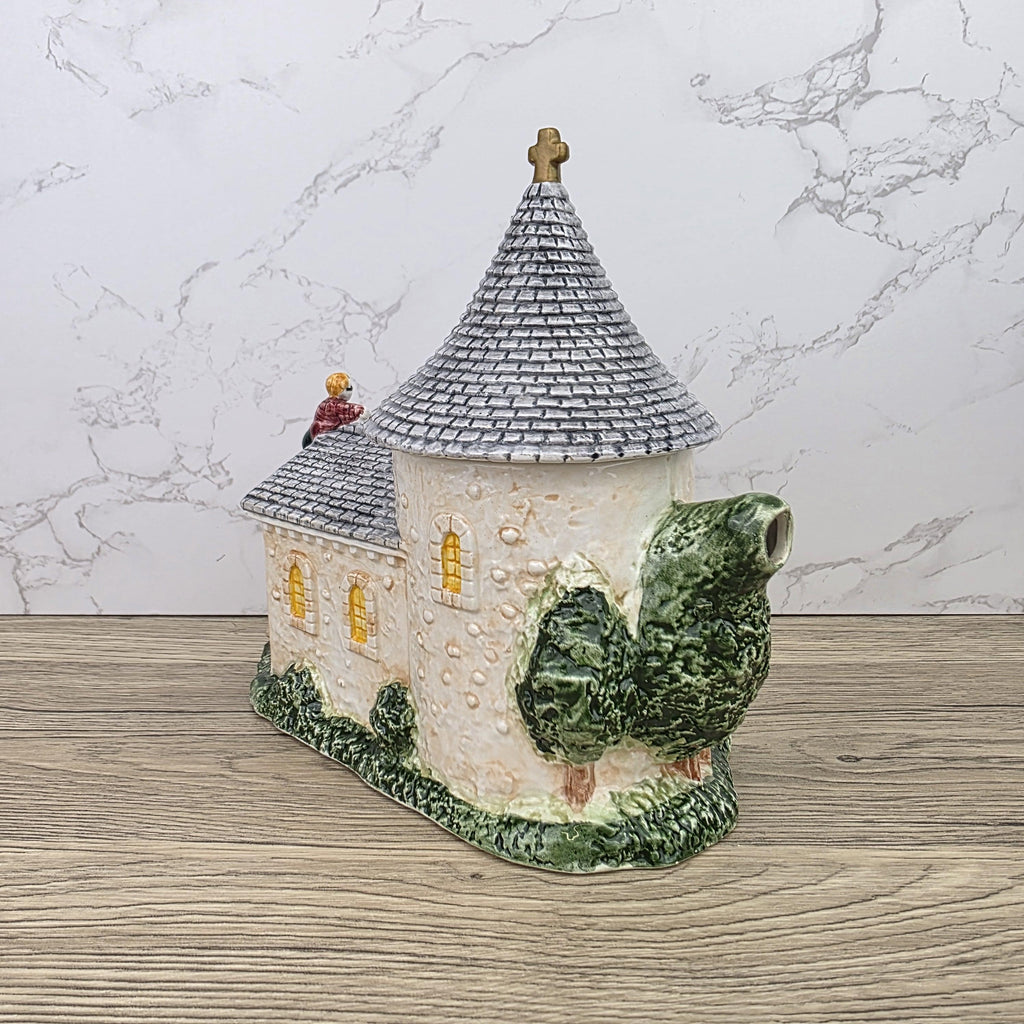 Leonardo Ceramic Church Chapel Teapot with Stone Tower Details | Decorative Collectible Display Piece
