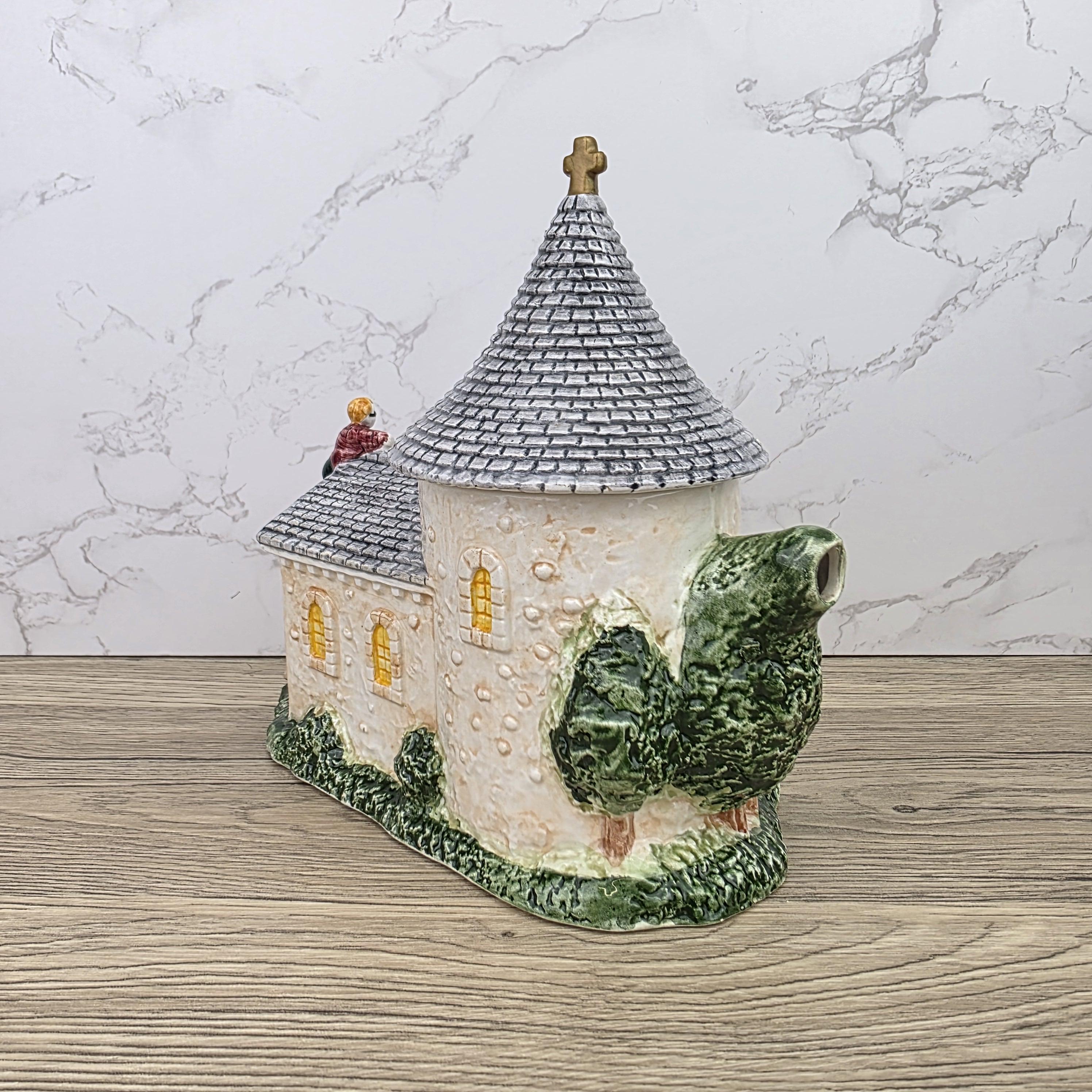 Leonardo Ceramic Church Chapel Teapot with Stone Tower Details | Decorative Collectible Display Piece