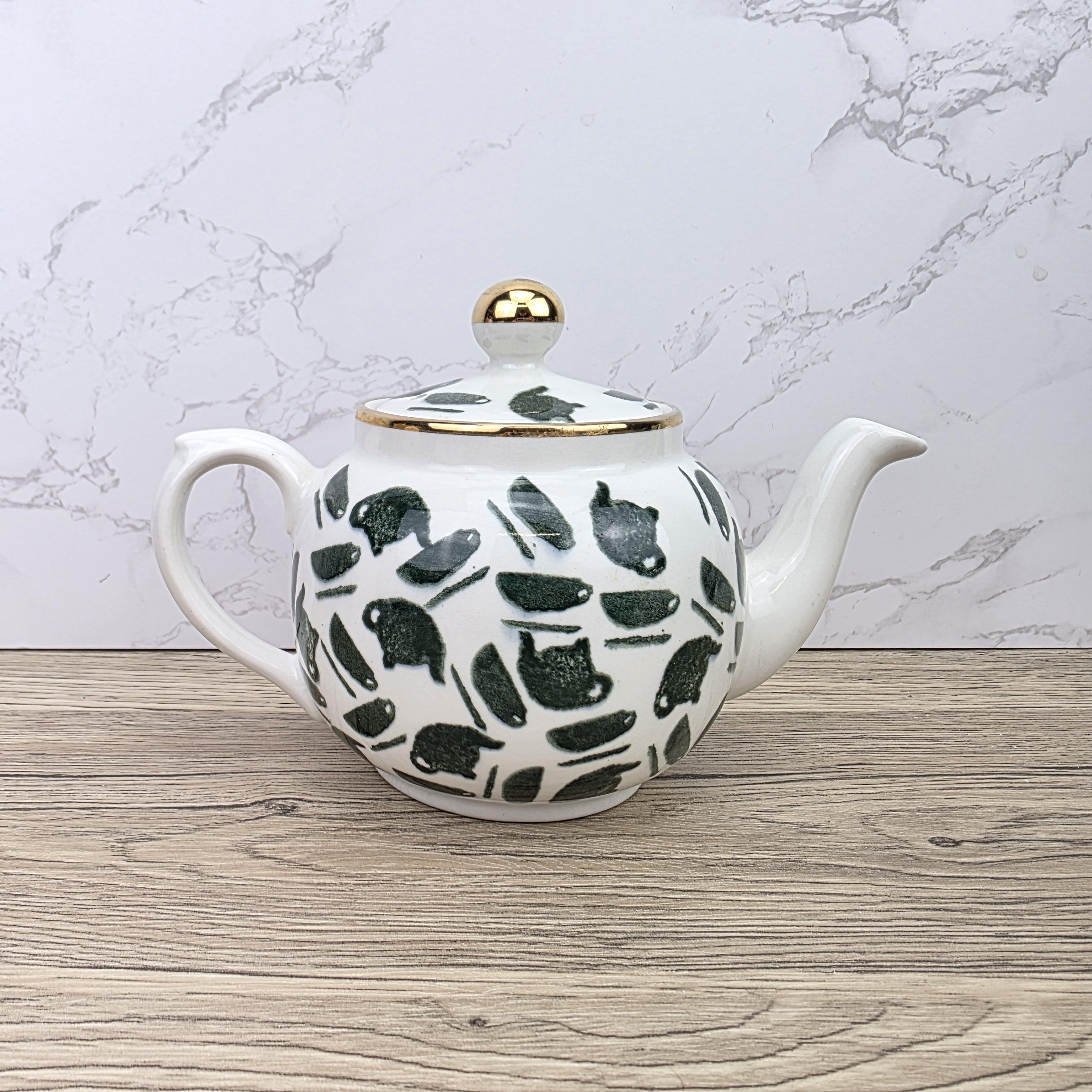 Ceramic Teapot Green Pattern by Price Kensington English Pottery Vintage Tableware Collectible Home Decor