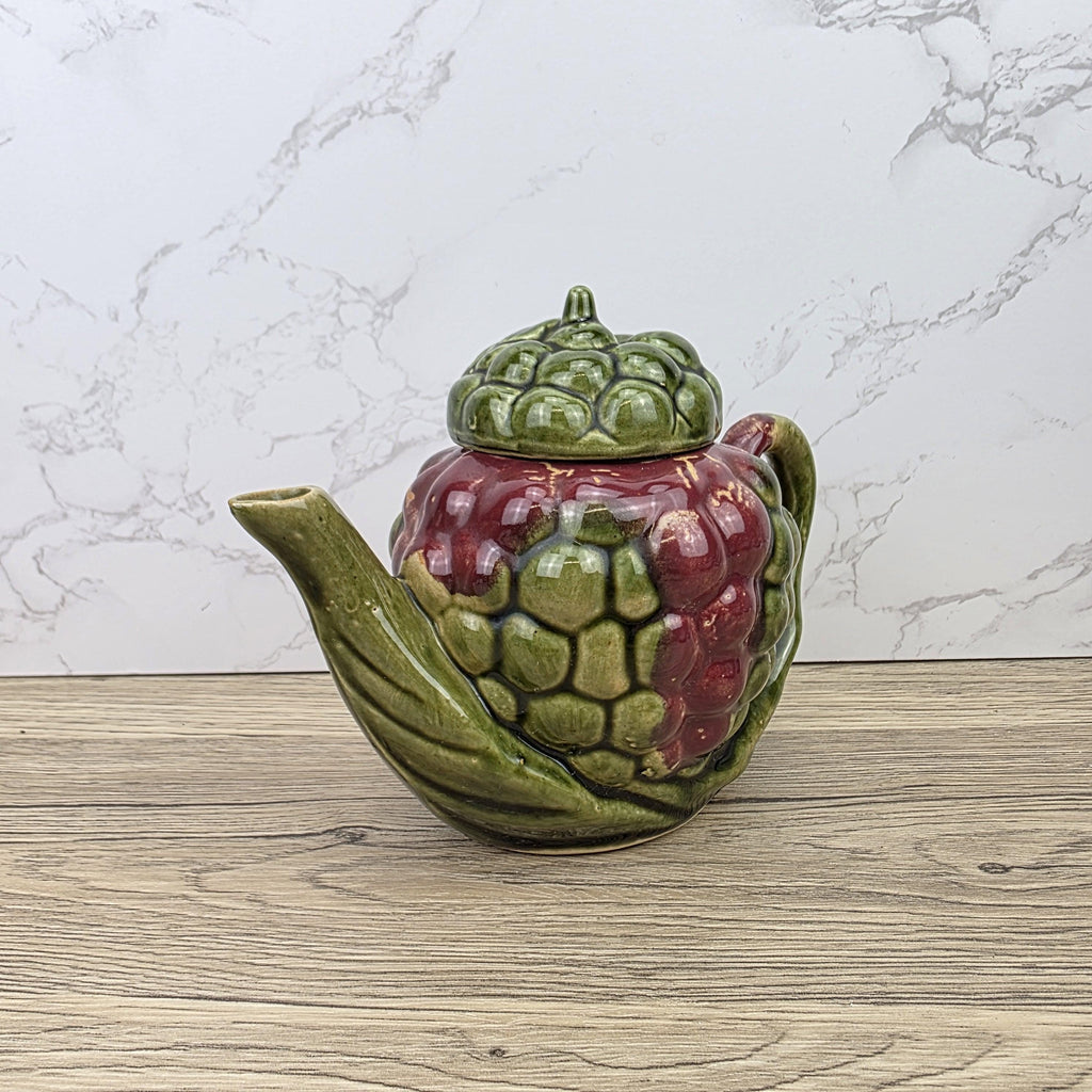 Ceramic Grape Teapot Vintage English Pottery Majolica Style Decorative Tableware Collectible Kitchen Display