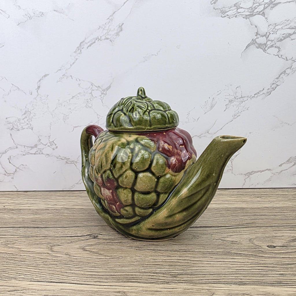 Ceramic Grape Teapot Vintage English Pottery Majolica Style Decorative Tableware Collectible Kitchen Display