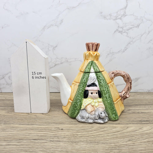 Figurative Tent Teapot Folk Art Ceramic Decorative Collectible Display Piece Vintage Style Ornamental