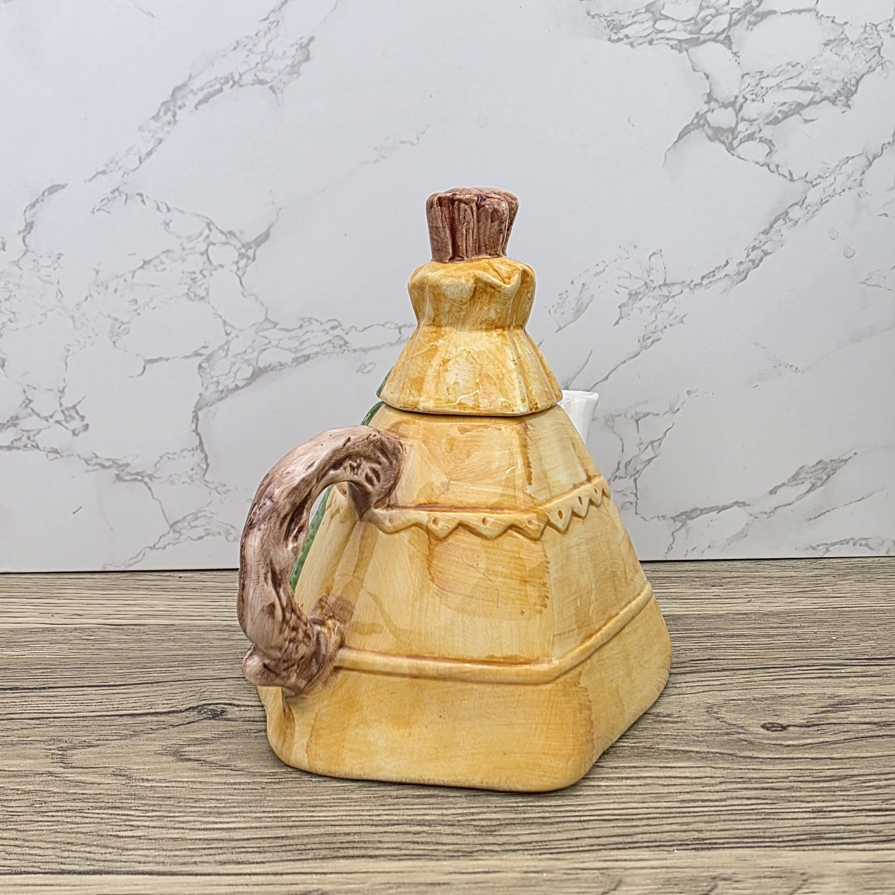 Figurative Tent Teapot Folk Art Ceramic Decorative Collectible Display Piece Vintage Style Ornamental