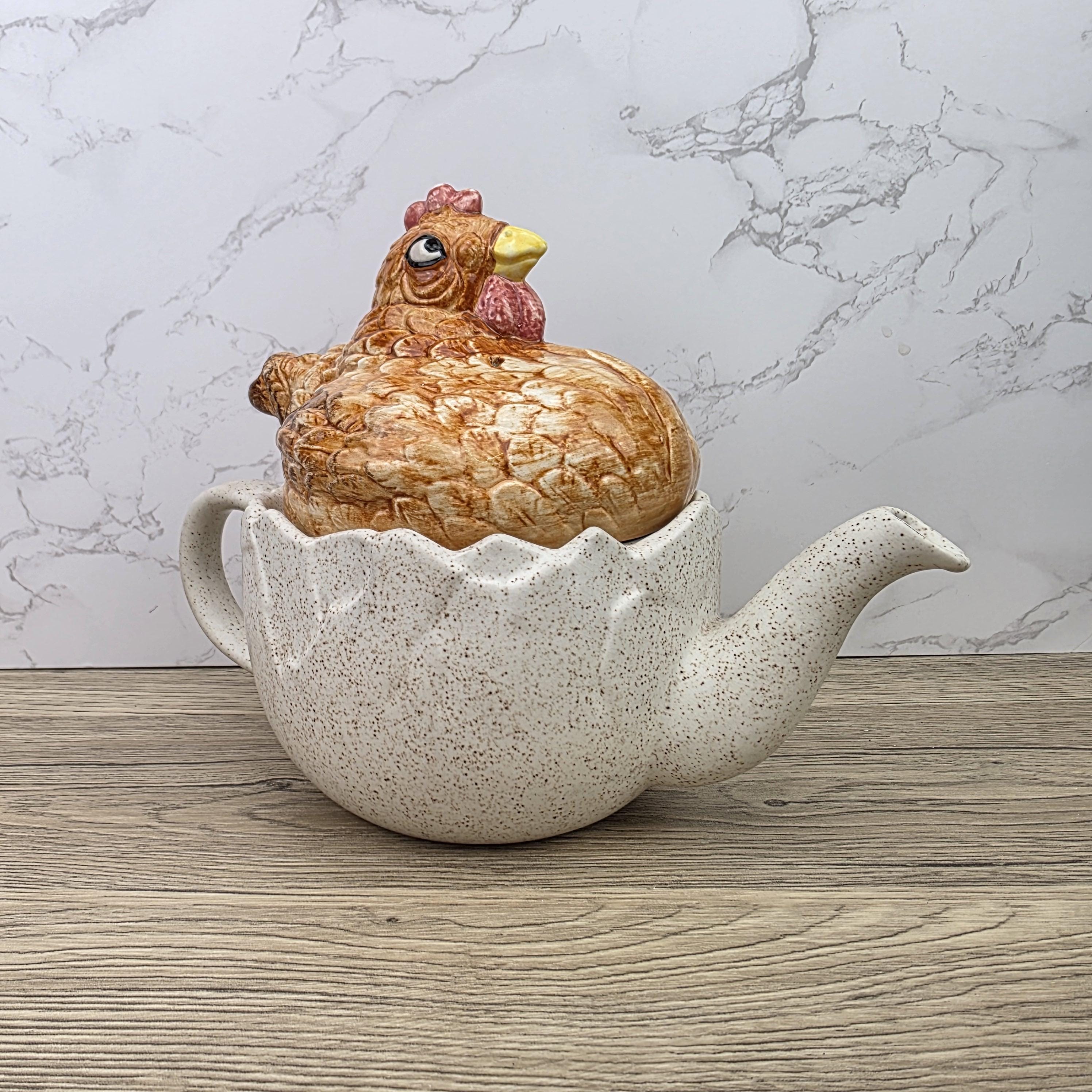 Ceramic Chicken Teapot Figurine Vintage Hen Novelty Tea Pot Country Kitchen Collectible Mid Century