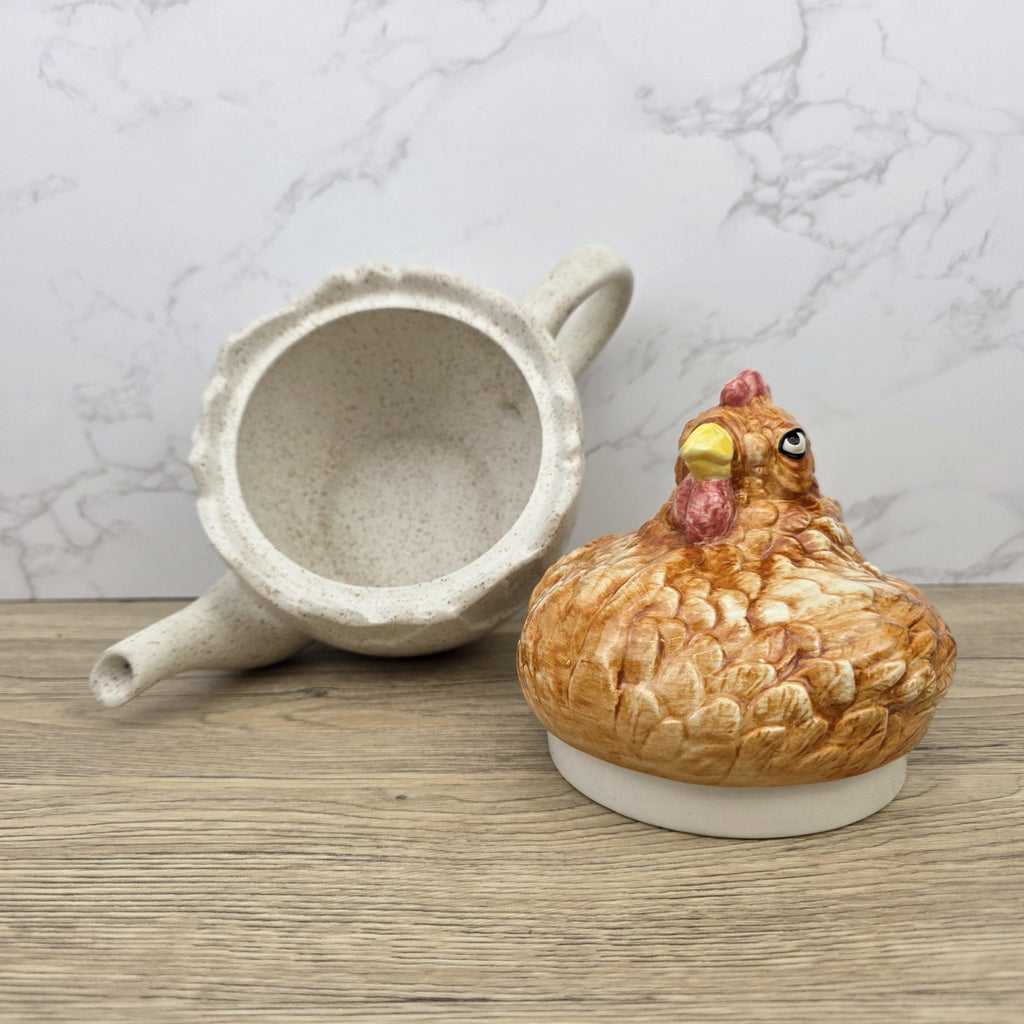 Ceramic Chicken Teapot Figurine Vintage Hen Novelty Tea Pot Country Kitchen Collectible Mid Century