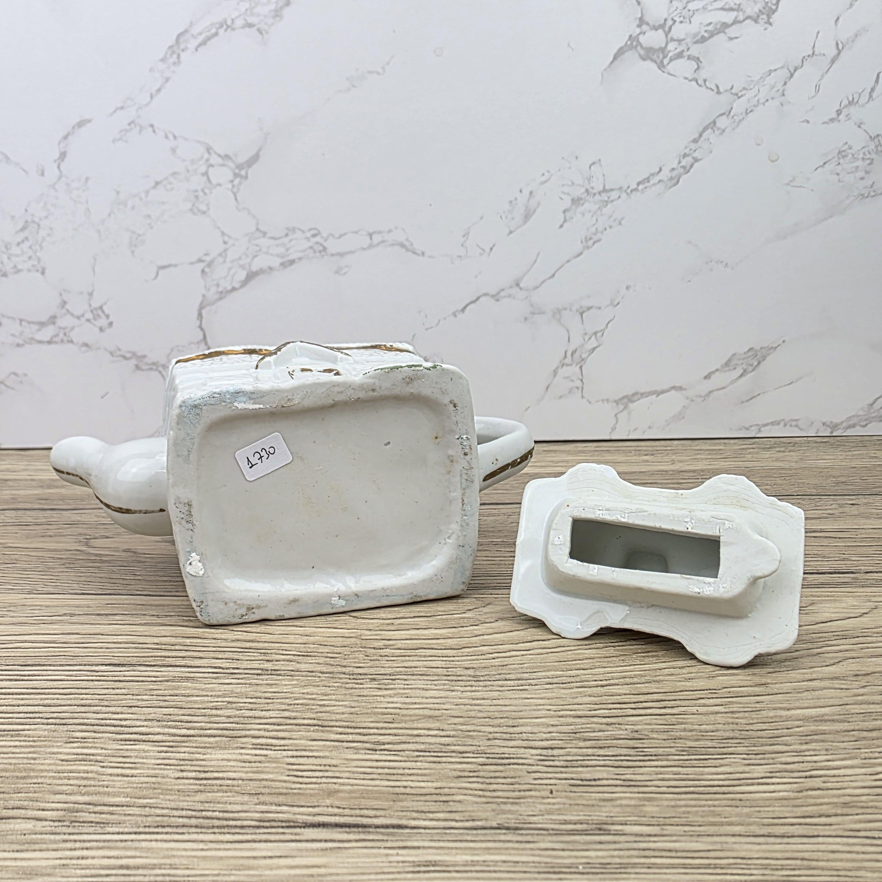Ceramic Cottage House Teapot Vintage White House Novelty Tea Pot Country Kitchen Collectible
