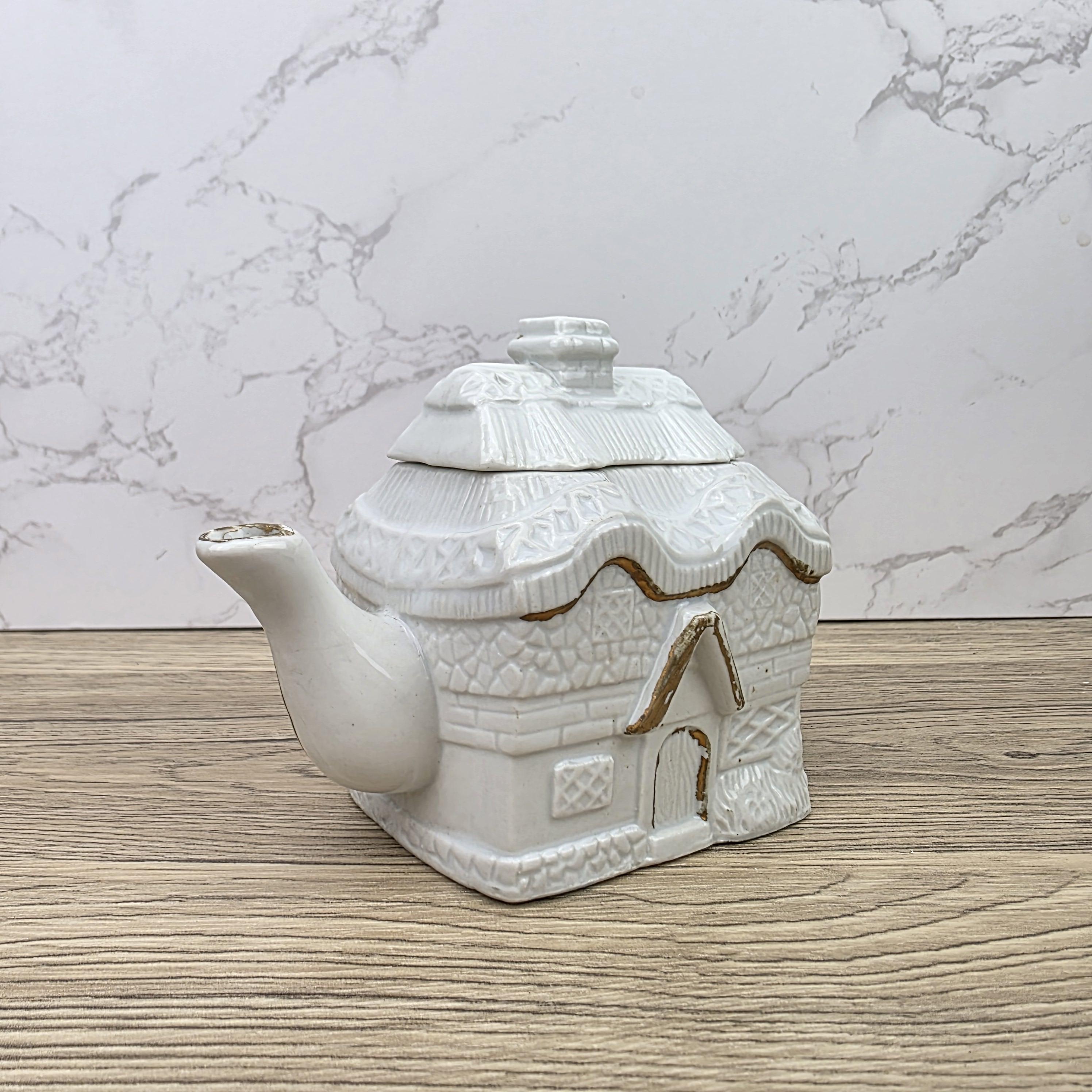 Ceramic Cottage House Teapot Vintage White House Novelty Tea Pot Country Kitchen Collectible