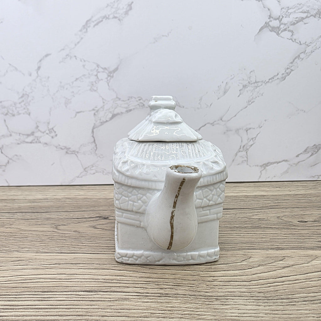 Ceramic Cottage House Teapot Vintage White House Novelty Tea Pot Country Kitchen Collectible