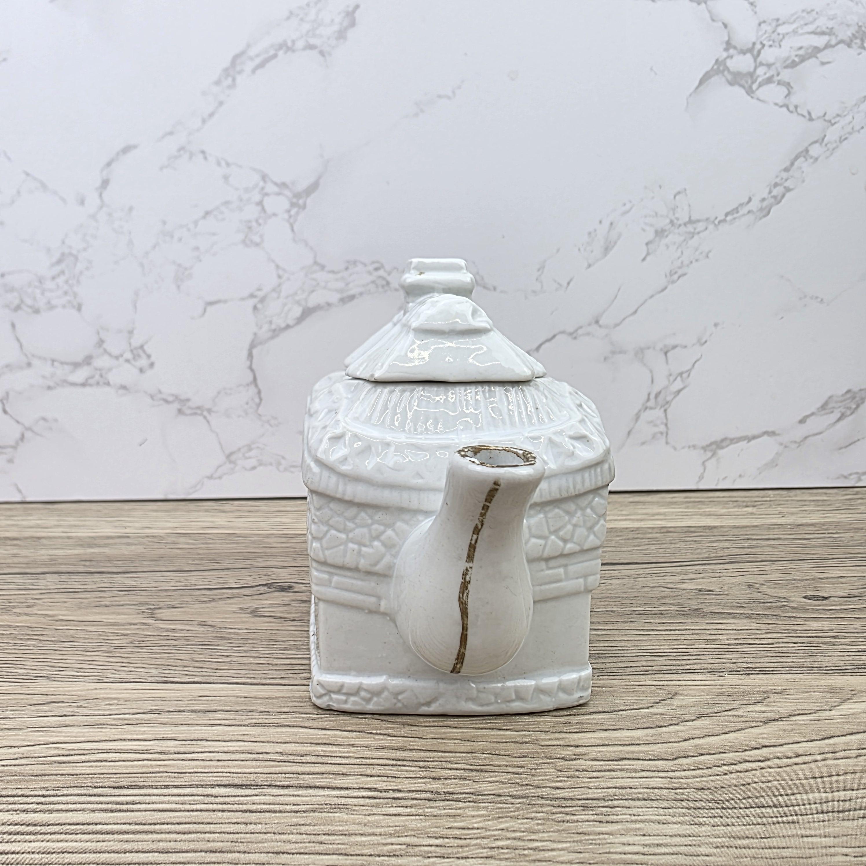 Ceramic Cottage House Teapot Vintage White House Novelty Tea Pot Country Kitchen Collectible