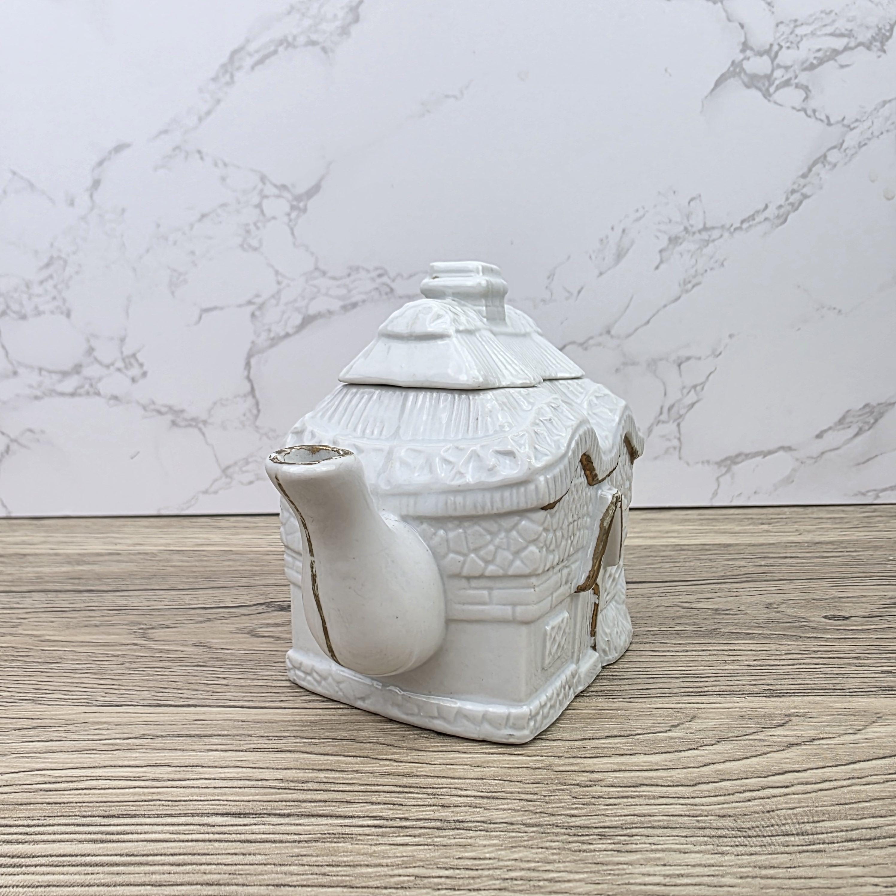 Ceramic Cottage House Teapot Vintage White House Novelty Tea Pot Country Kitchen Collectible