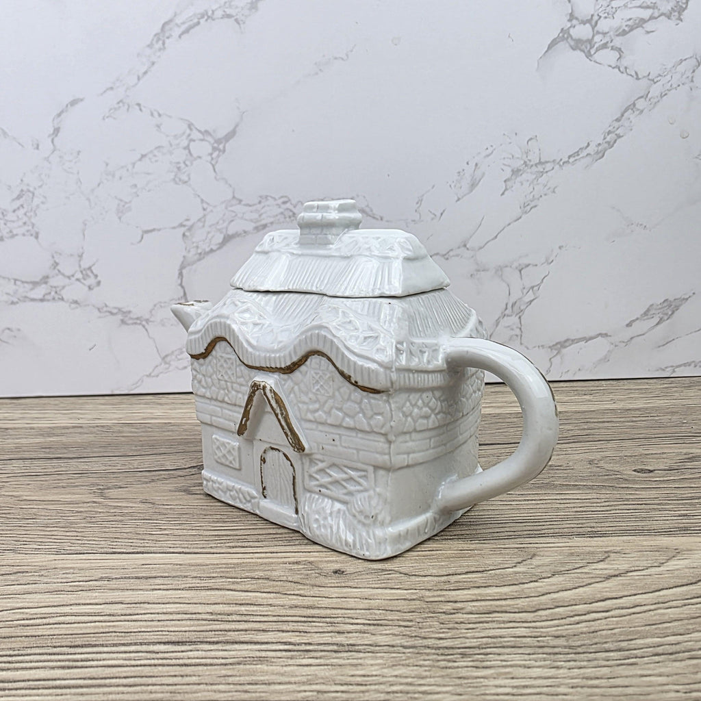Ceramic Cottage House Teapot Vintage White House Novelty Tea Pot Country Kitchen Collectible