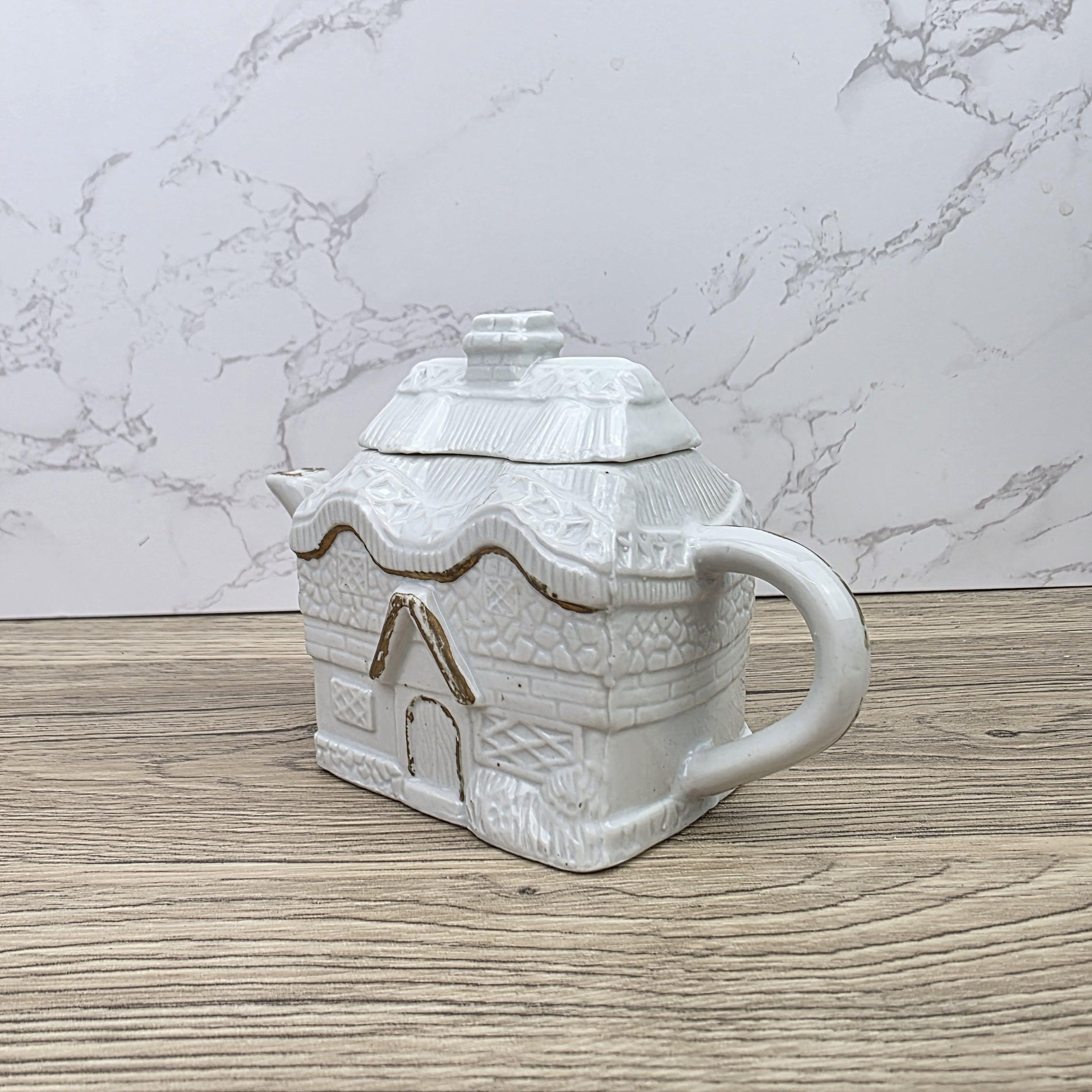 Ceramic Cottage House Teapot Vintage White House Novelty Tea Pot Country Kitchen Collectible