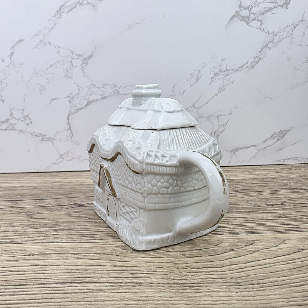 Ceramic Cottage House Teapot Vintage White House Novelty Tea Pot Country Kitchen Collectible