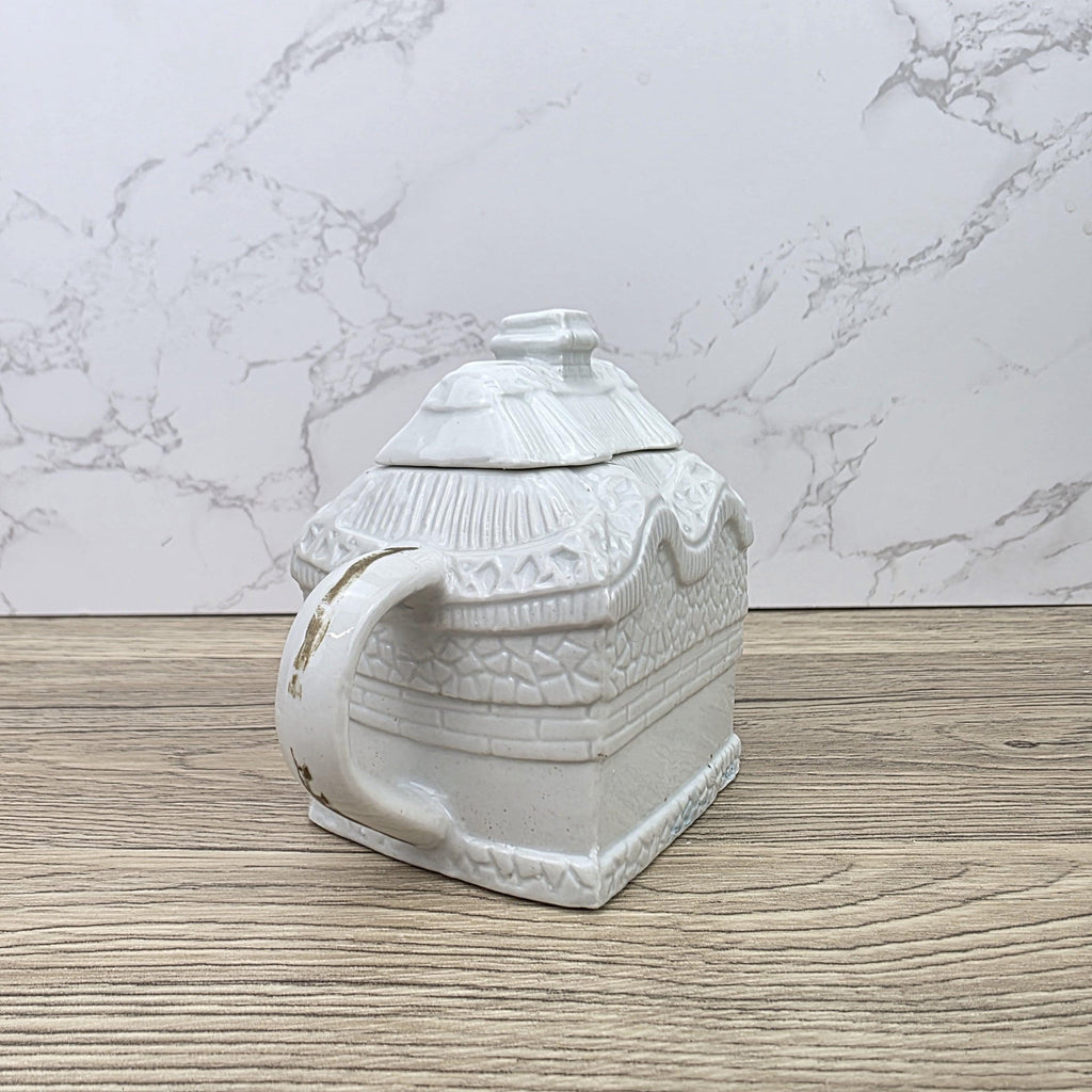 Ceramic Cottage House Teapot Vintage White House Novelty Tea Pot Country Kitchen Collectible