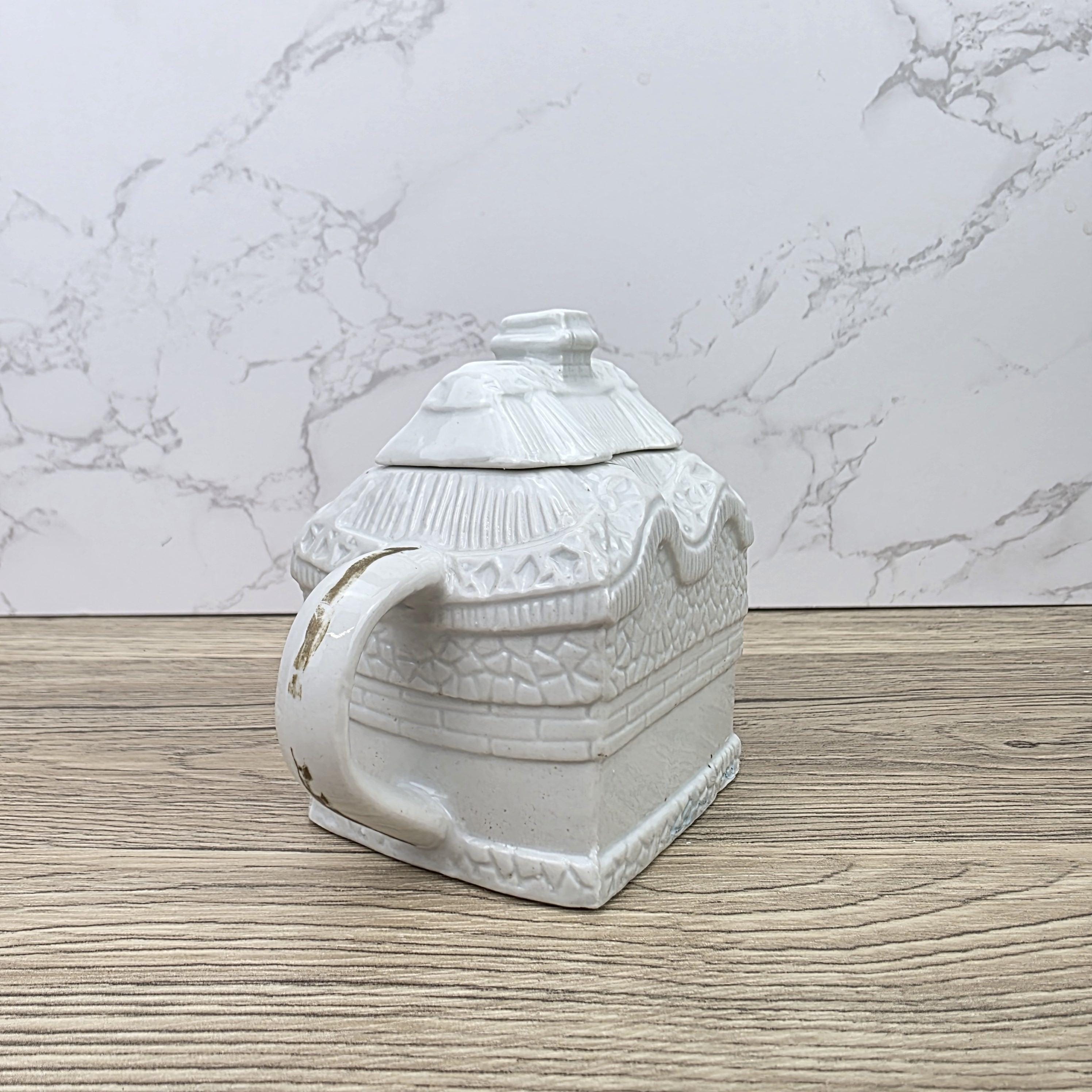Ceramic Cottage House Teapot Vintage White House Novelty Tea Pot Country Kitchen Collectible