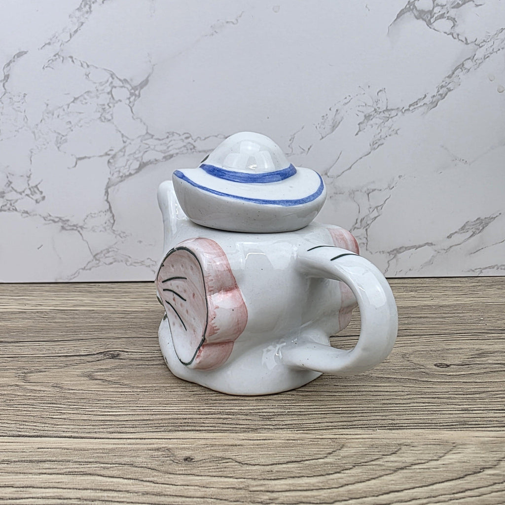 Antique Elephant Teapot White Ceramic Animal Folk Art Collectible Mid Century Tableware Figural
