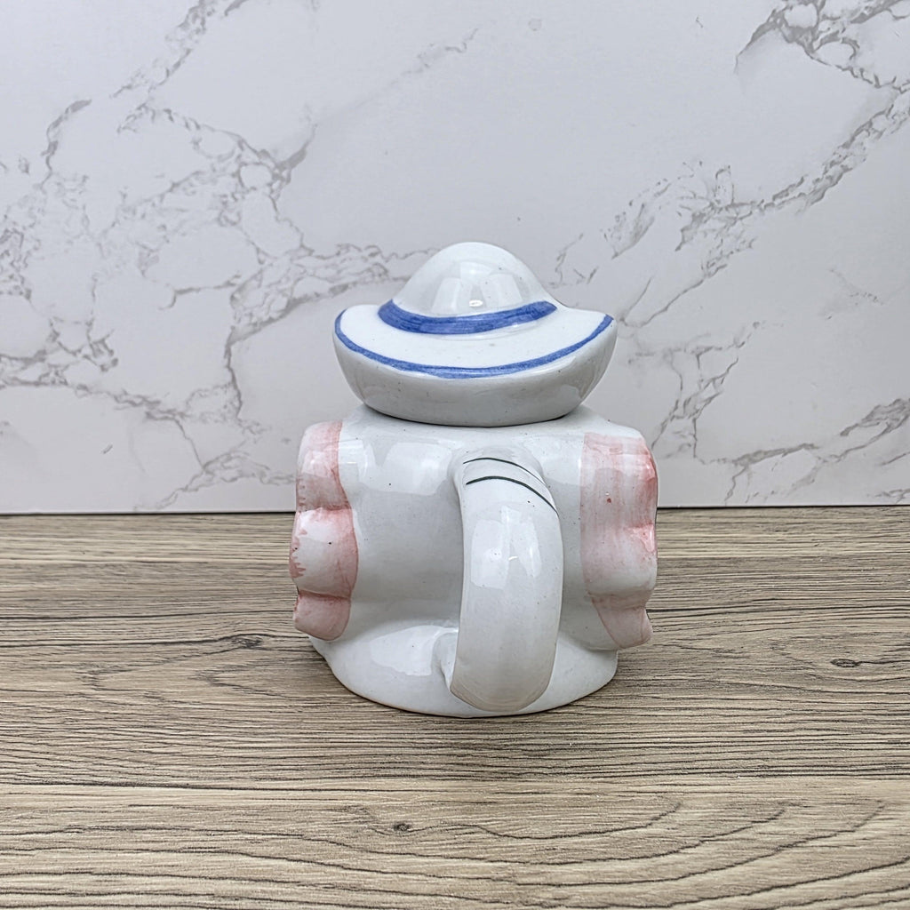 Antique Elephant Teapot White Ceramic Animal Folk Art Collectible Mid Century Tableware Figural