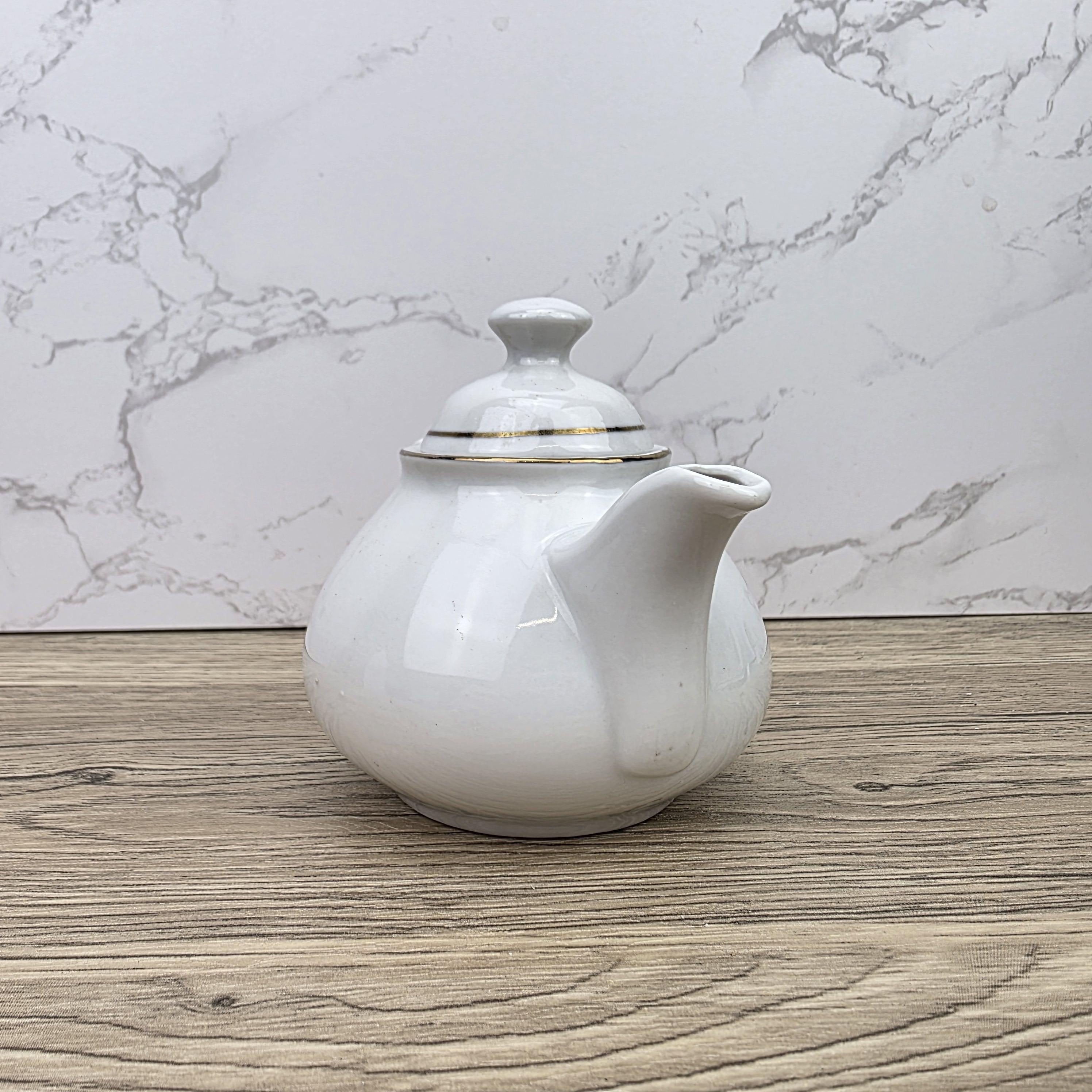 Ceramic Teapot with Child Motif Antique White Folk Art Collectible Mid Century Decorative Tableware