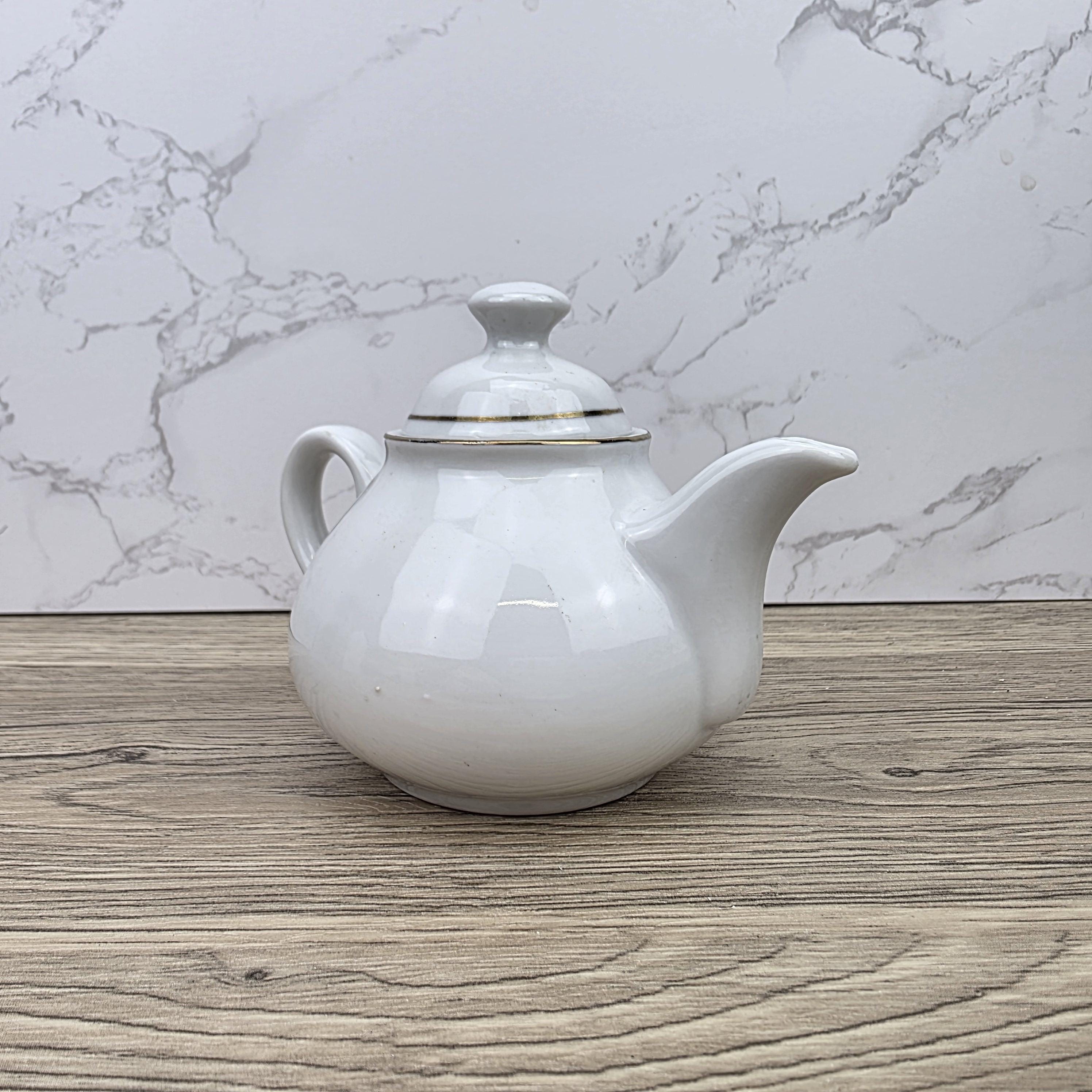 Ceramic Teapot with Child Motif Antique White Folk Art Collectible Mid Century Decorative Tableware