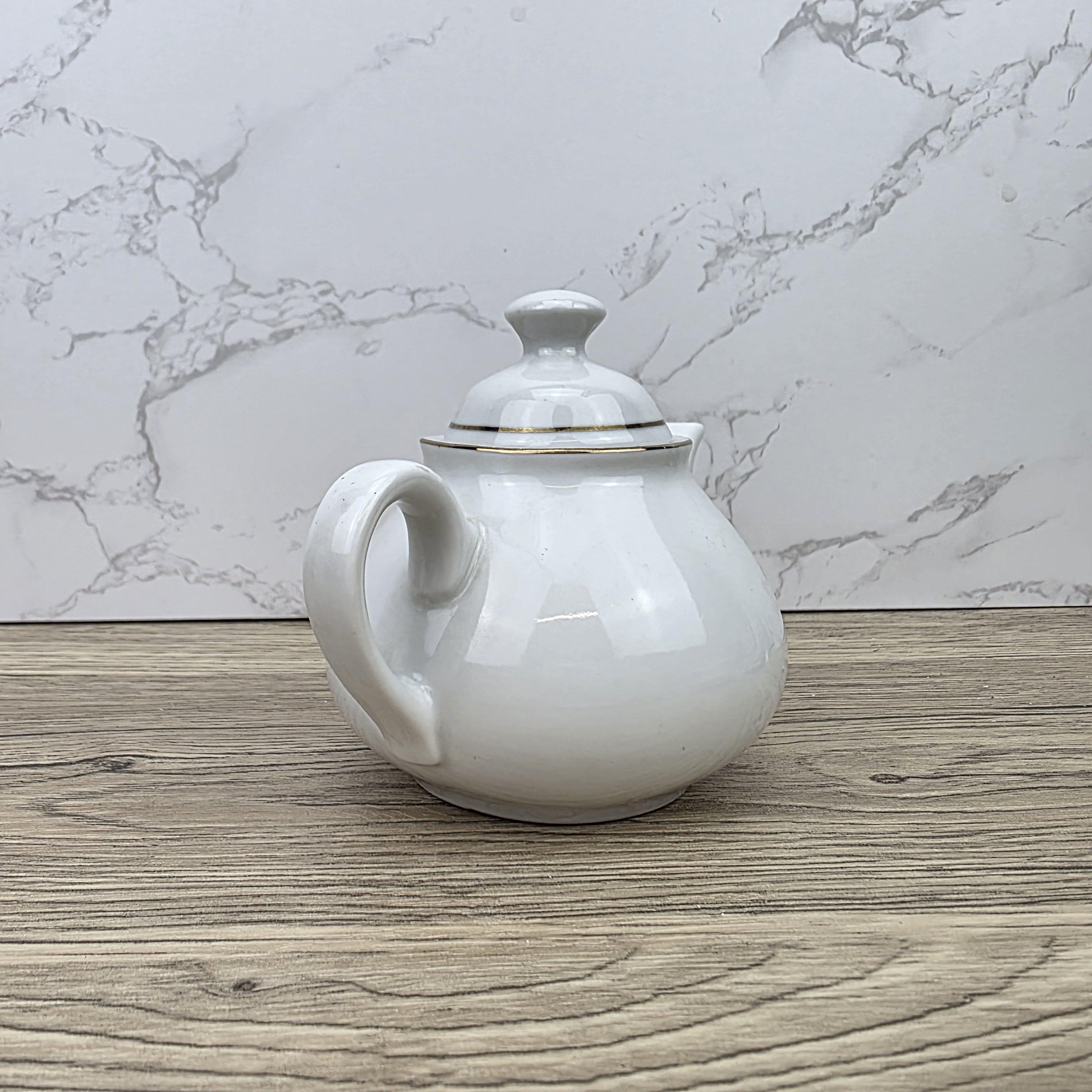 Ceramic Teapot with Child Motif Antique White Folk Art Collectible Mid Century Decorative Tableware