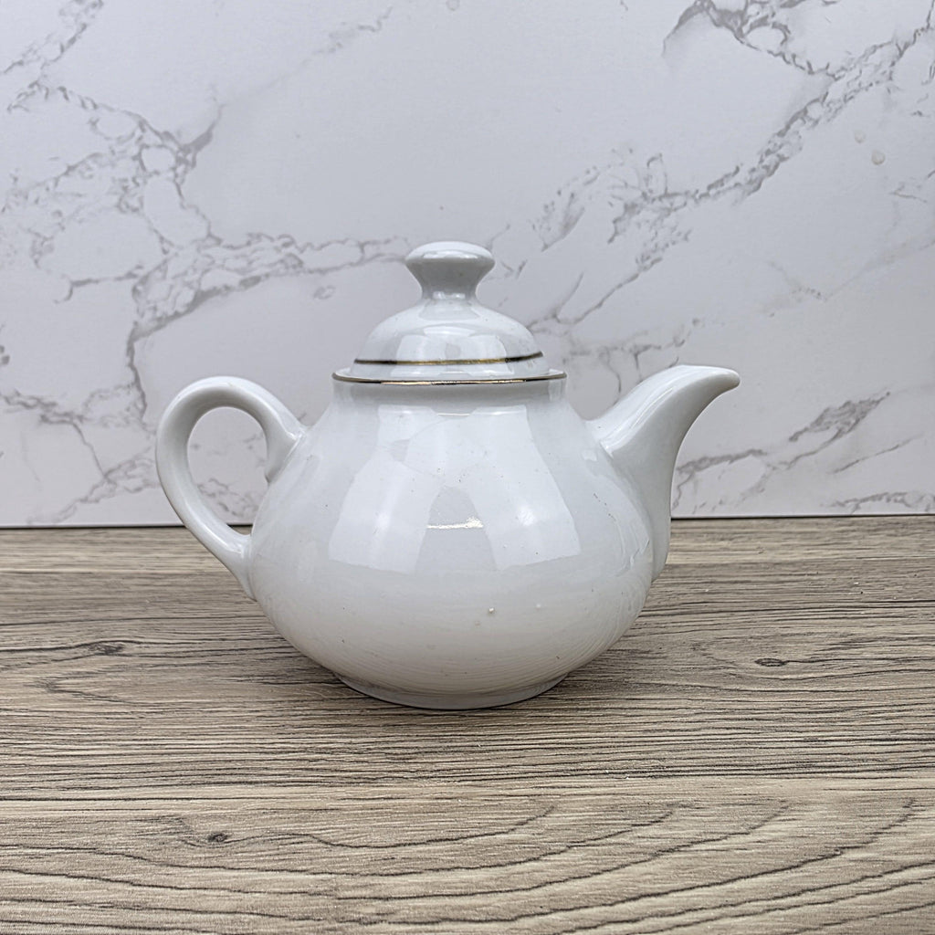Ceramic Teapot with Child Motif Antique White Folk Art Collectible Mid Century Decorative Tableware