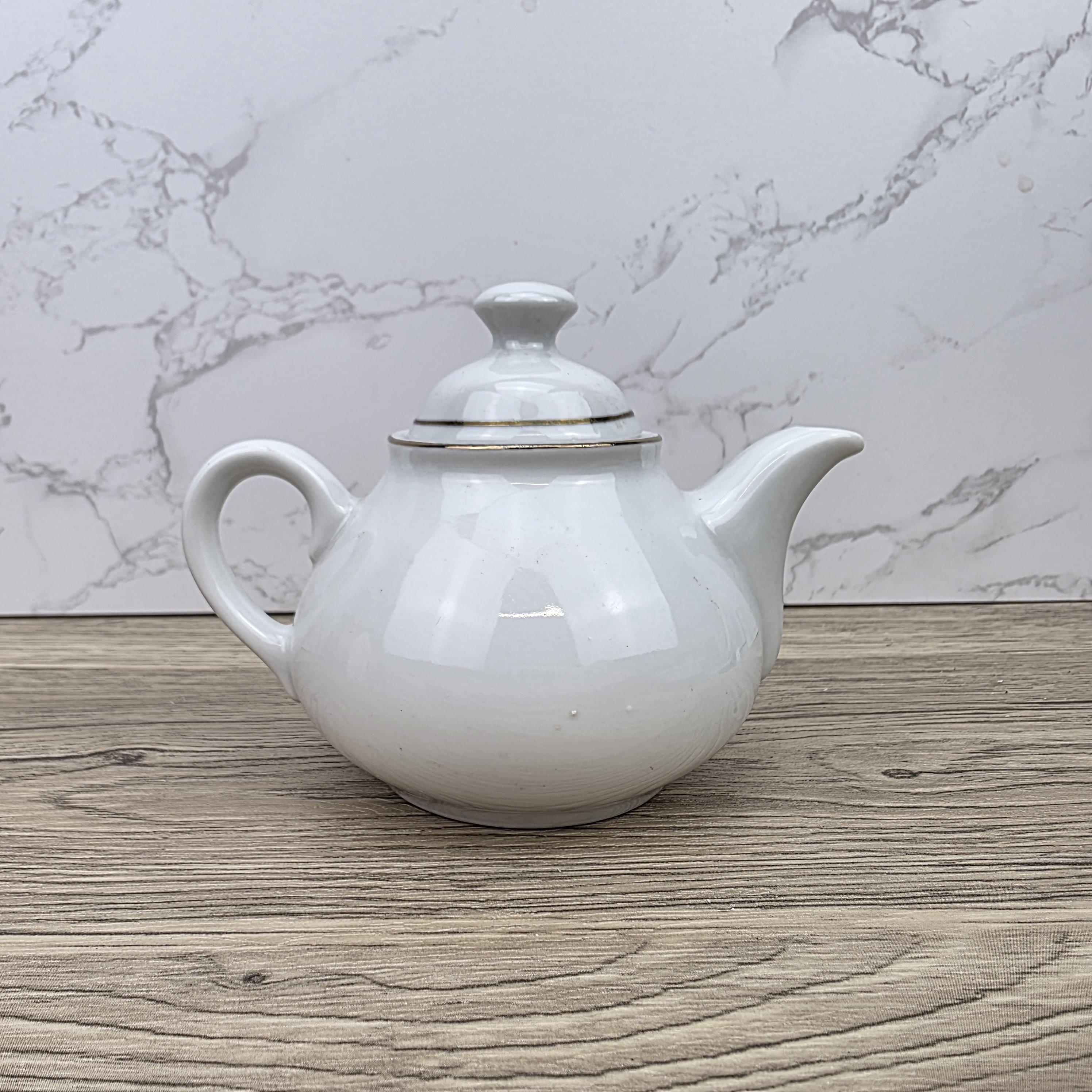 Ceramic Teapot with Child Motif Antique White Folk Art Collectible Mid Century Decorative Tableware